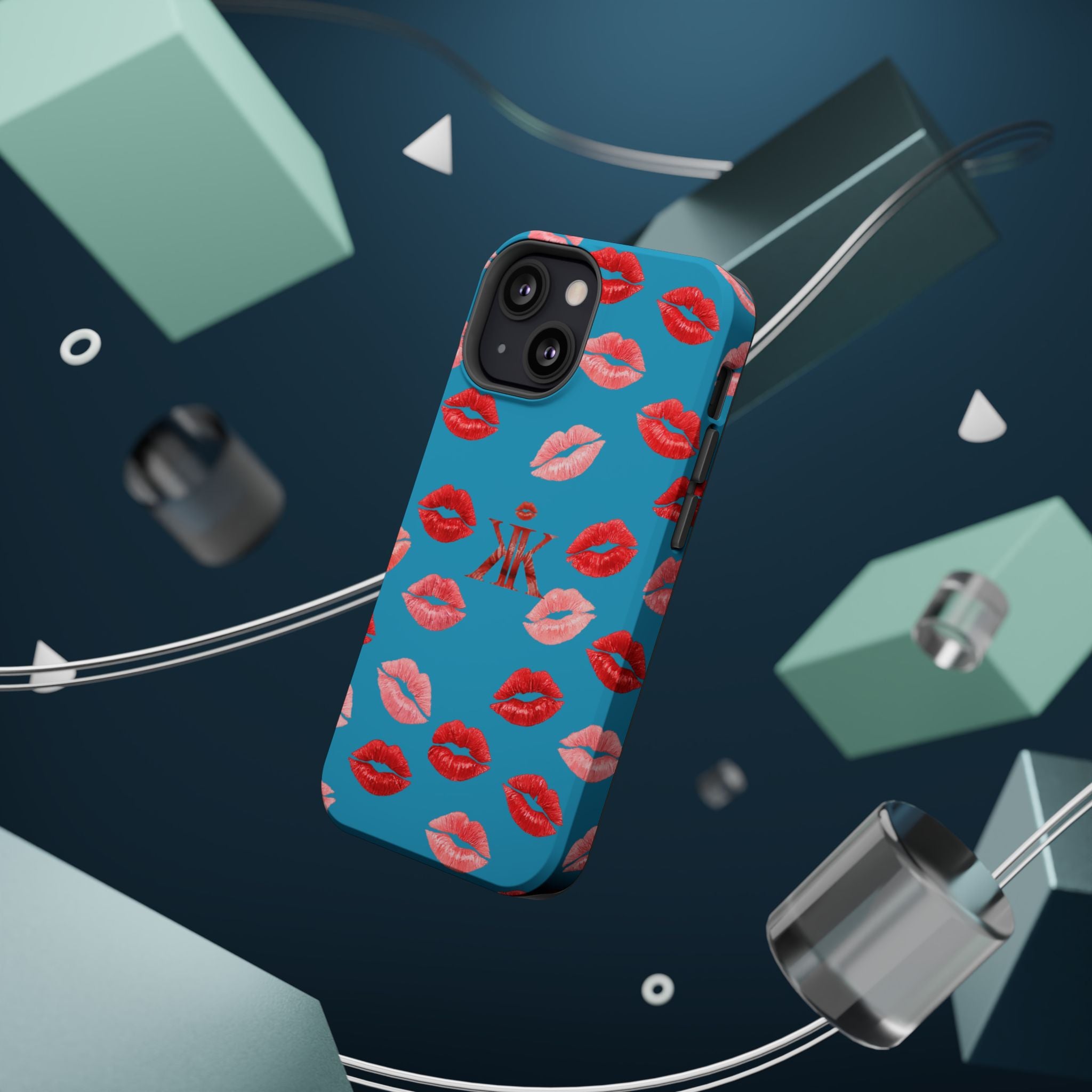 Psyche Collection Turquoise - Kiss Pattern Magnetic Impact Phone Case