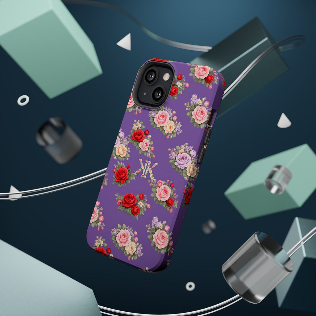 Anthos Collection Light Purple Vintage Floral Rose Pattern Magnetic Impact-Resistant Phone Case