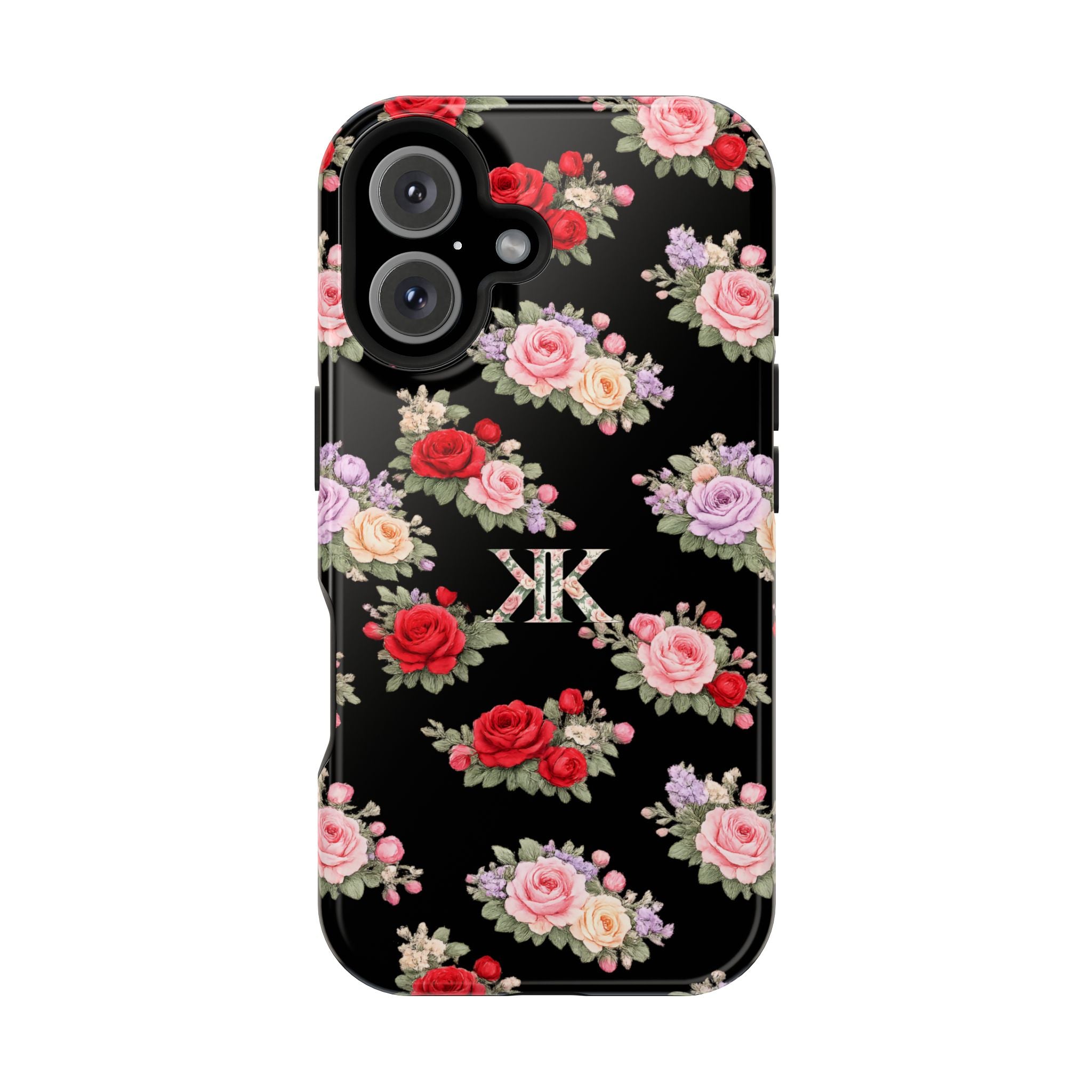 Anthos Collection BLACK Vintage Floral Rose Pattern Magnetic Impact-Resistant Phone Case