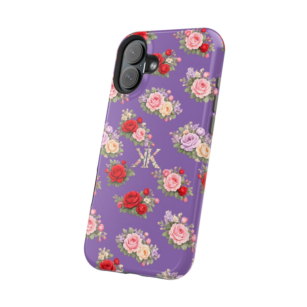 Anthos Collection Light Purple Vintage Floral Rose Pattern Magnetic Impact-Resistant Phone Case