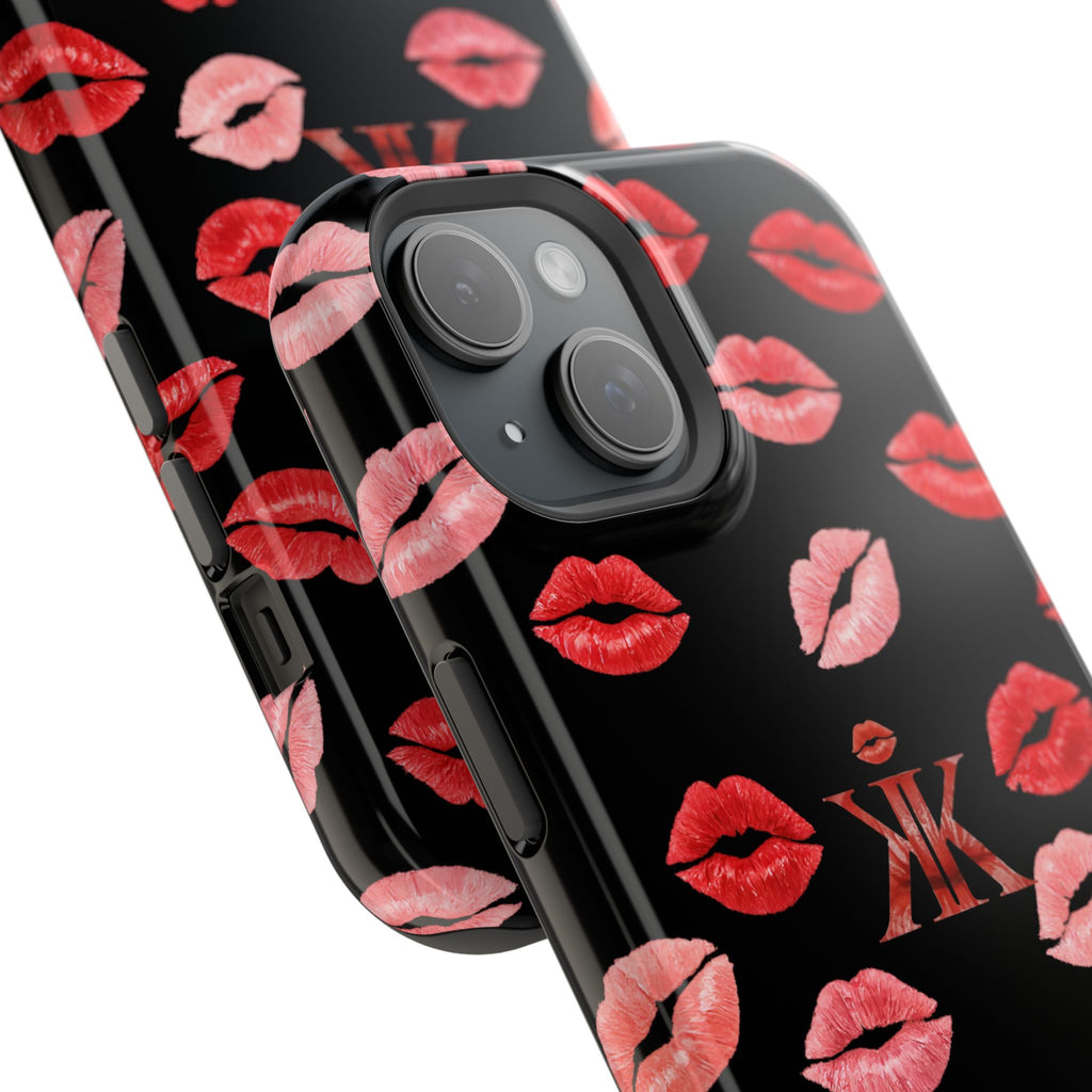 Psyche Collection BLACK - Kiss Pattern Magnetic Impact Phone Case