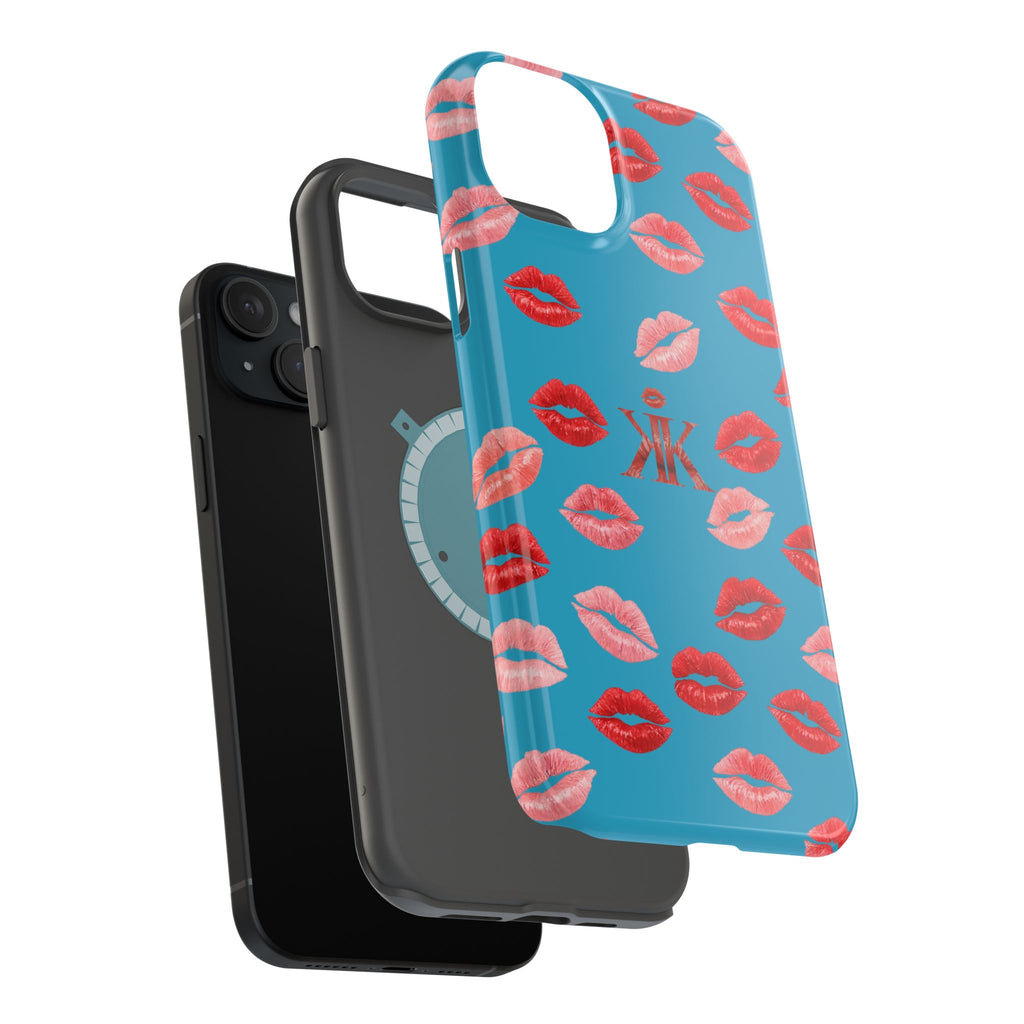 Psyche Collection Turquoise - Kiss Pattern Magnetic Impact Phone Case
