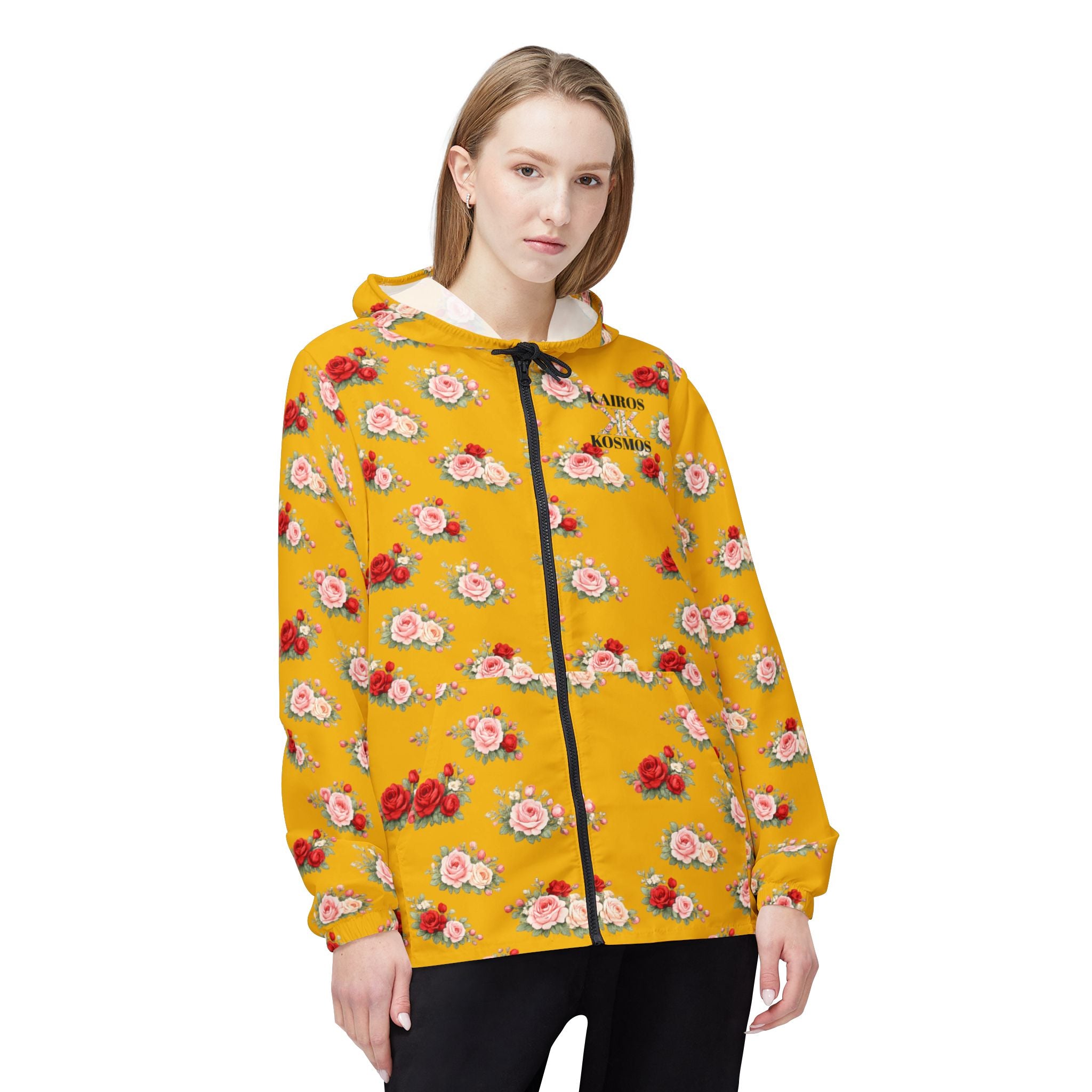 Anthos Collection Yellow Floral Rose Panel Windbreaker Jacket