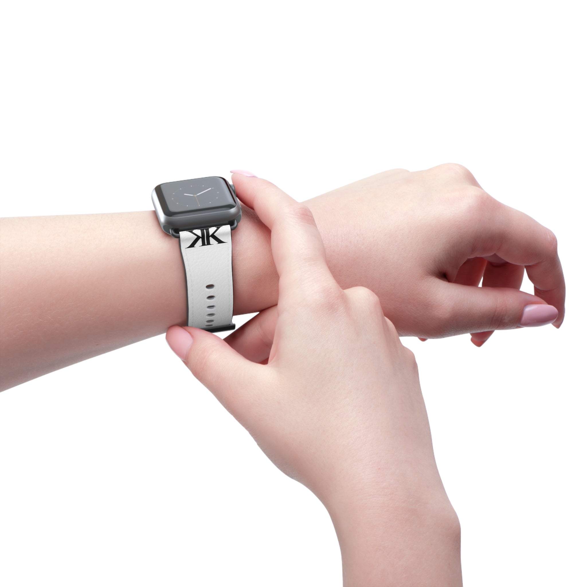 Watch Band — White Leather Strap with "GIVE NO FU*KS!" Text