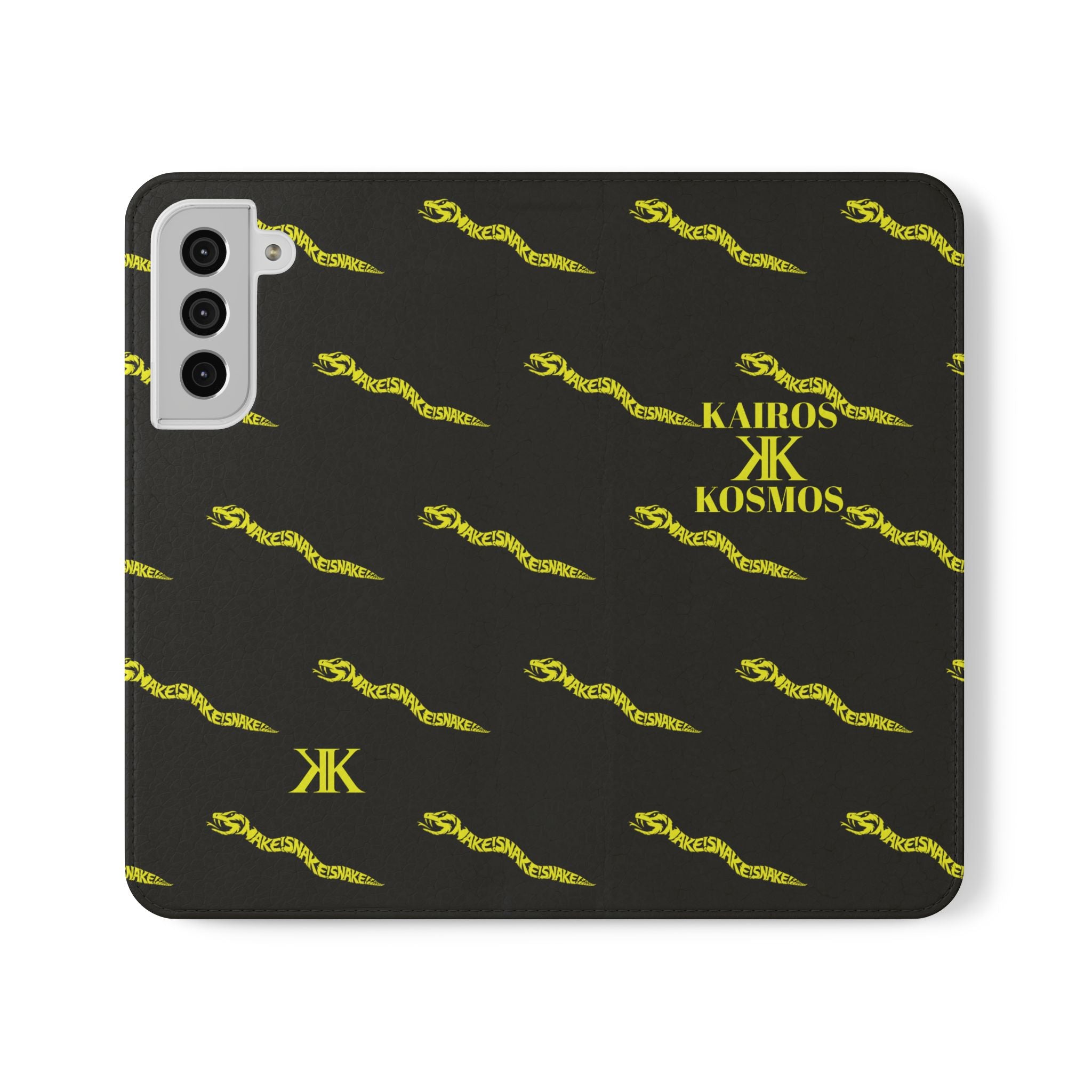 Aspis Collection Flip Case Phone Wallet — Black & Gold Kairos Kosmos Pattern