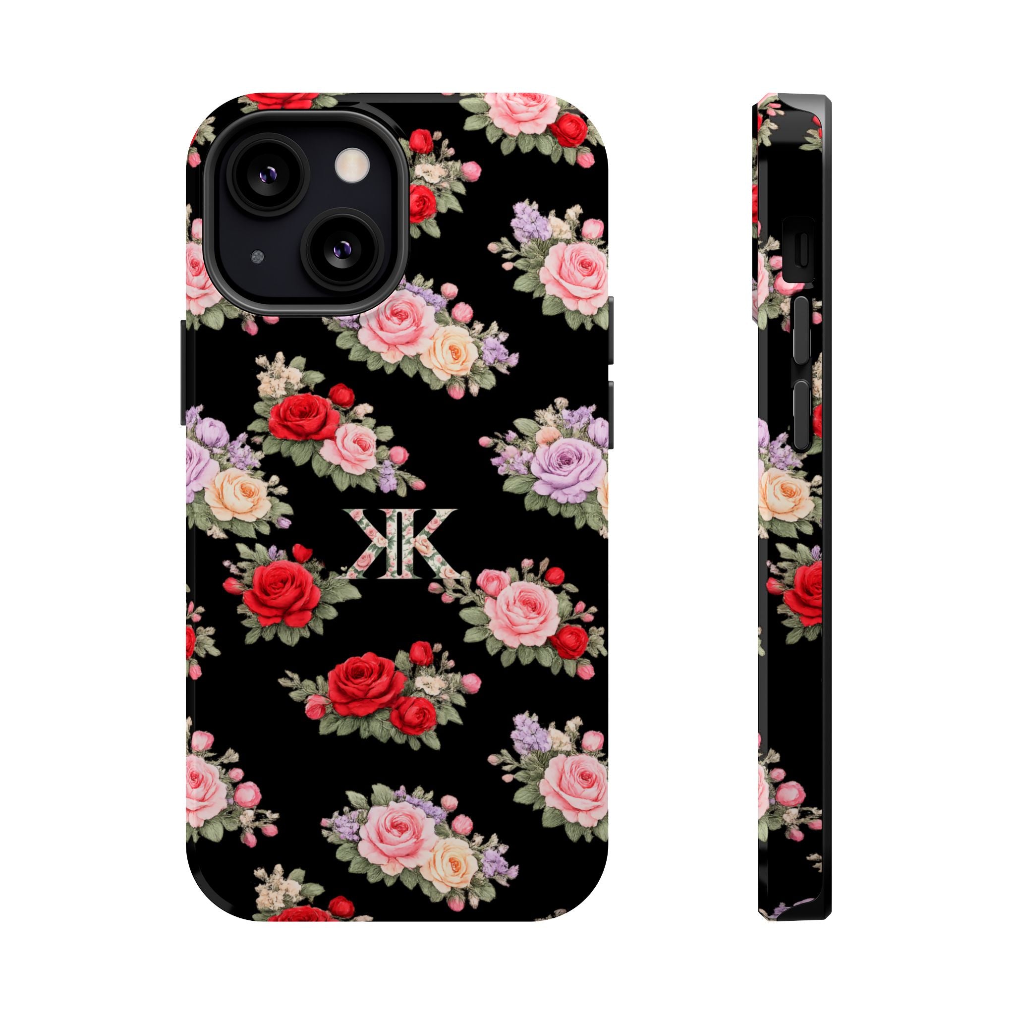 Anthos Collection BLACK Vintage Floral Rose Pattern Magnetic Impact-Resistant Phone Case
