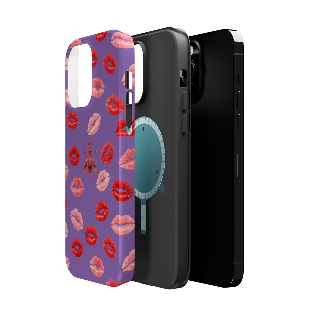 Psyche Collection Light Purple - Kiss Pattern Magnetic Impact Phone Case