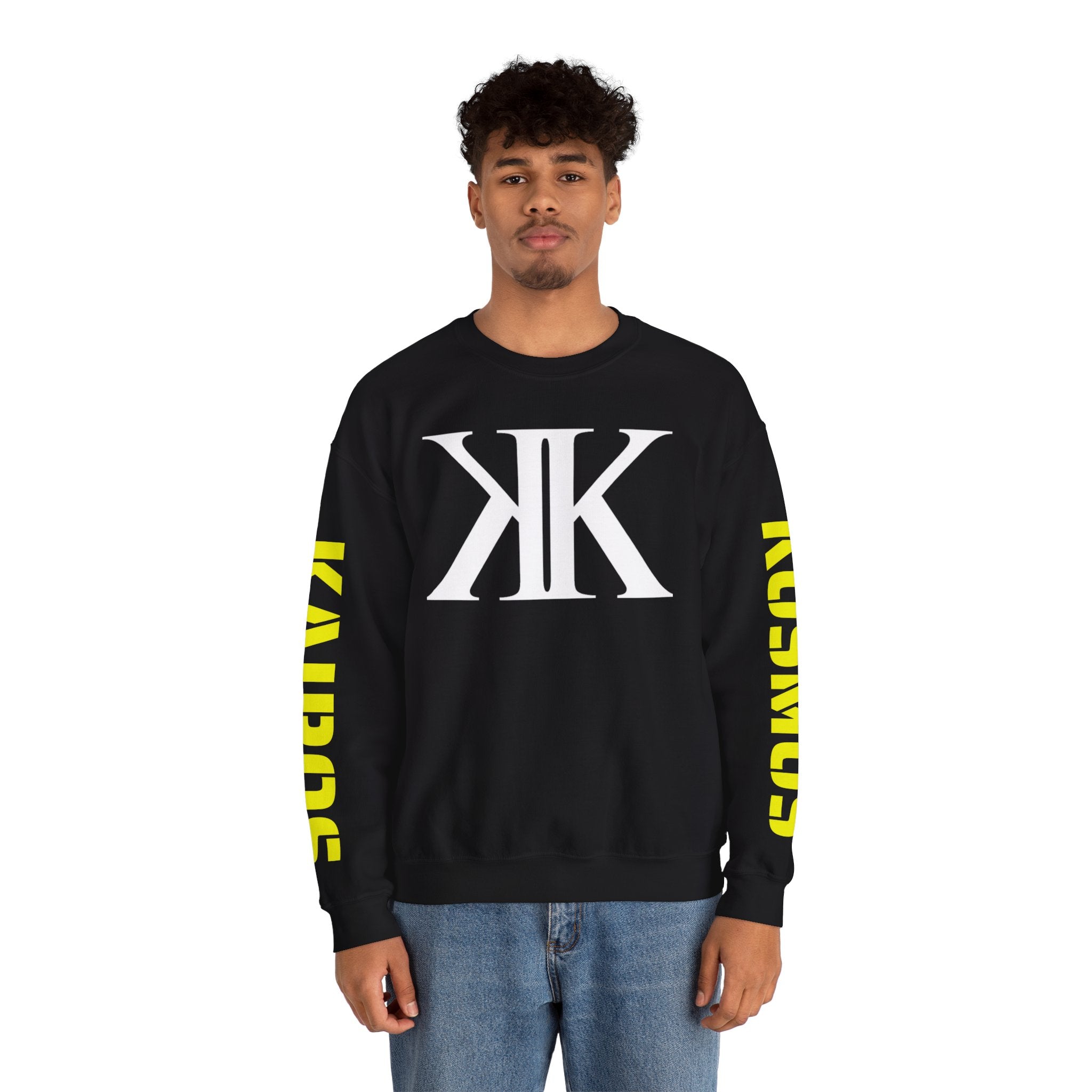 KAIROS KOSMOS Logo BLACK Crewneck Sweatshirt — Bold Sleeve Text Streetwear