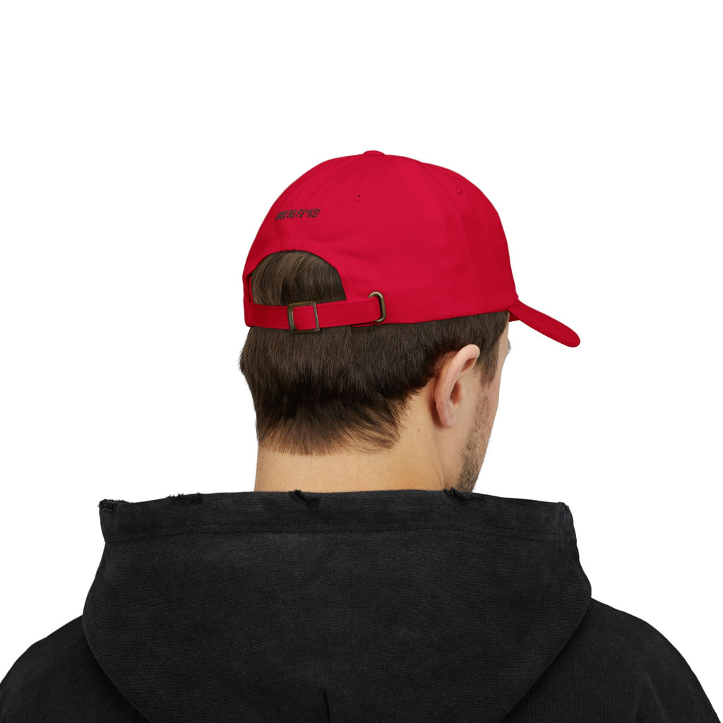 Kairos Kosmos RED Embroidered Cap — "Give No F**ks" Back Text