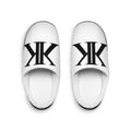 Men's White Indoor Slippers with Bold Black Monogram 'K' — Cozy House Shoes