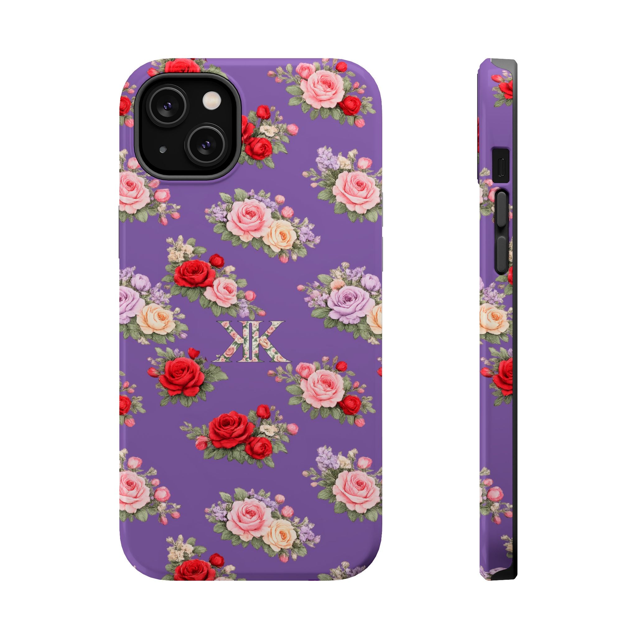 Anthos Collection Light Purple Vintage Floral Rose Pattern Magnetic Impact-Resistant Phone Case