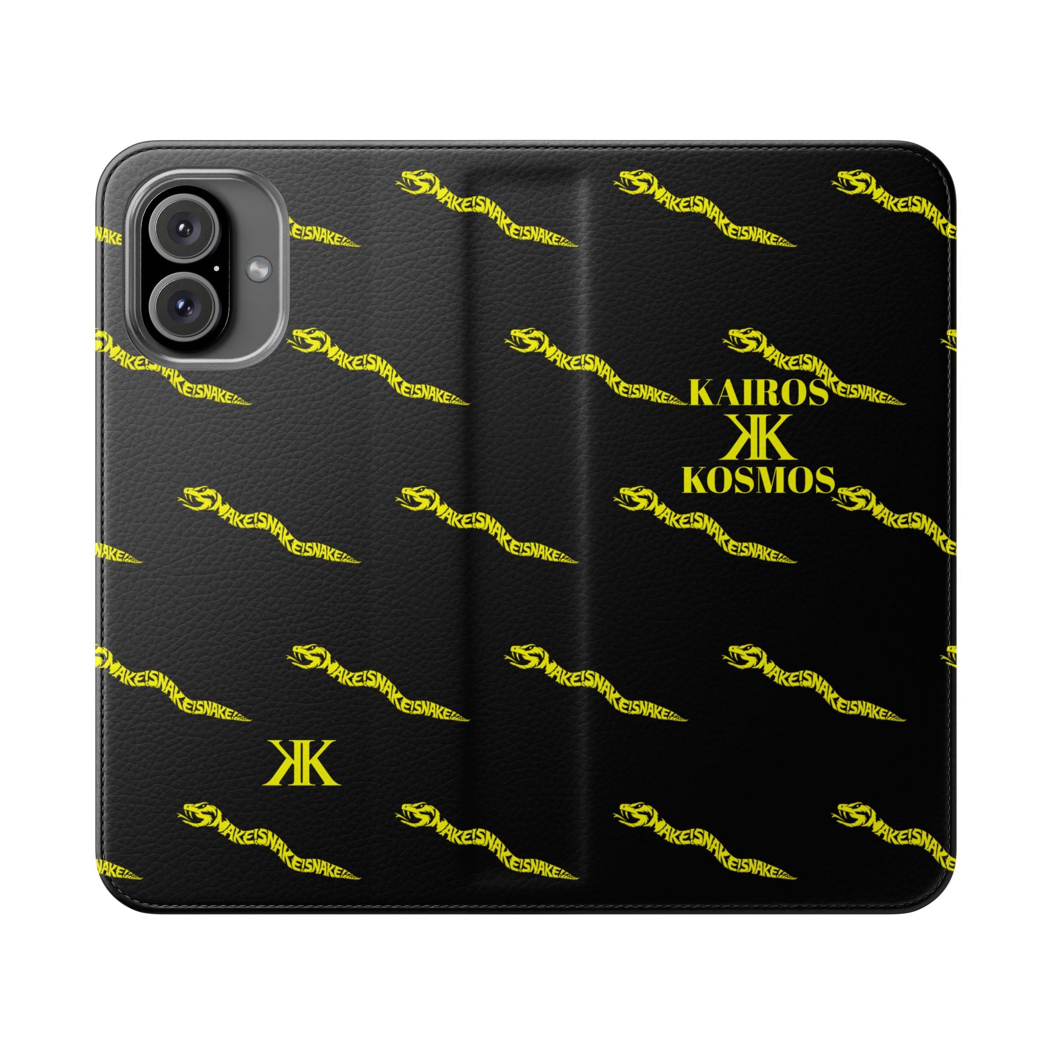 Aspis Collection Flip Case Phone Wallet — Black & Gold Kairos Kosmos Pattern