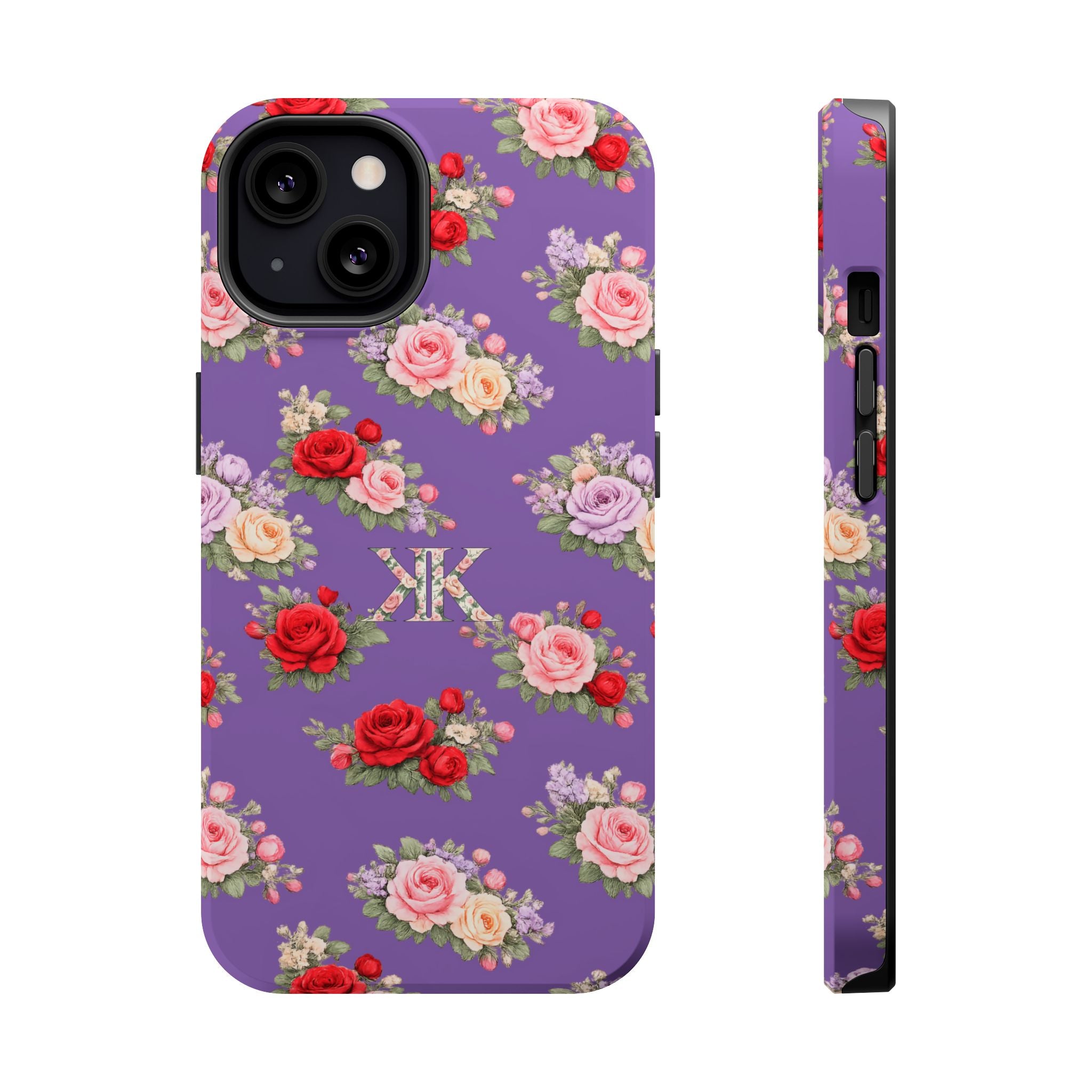Anthos Collection Light Purple Vintage Floral Rose Pattern Magnetic Impact-Resistant Phone Case