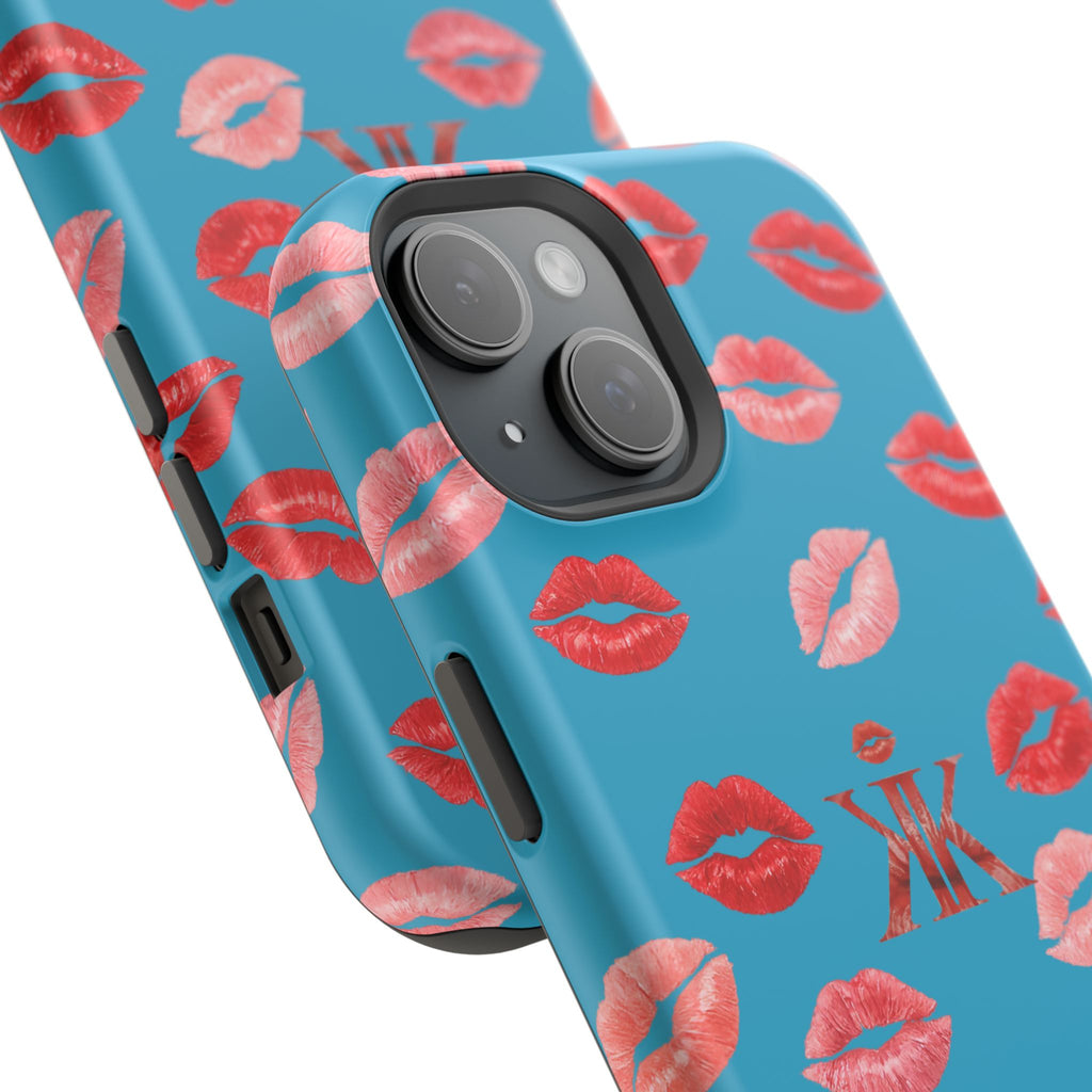 Psyche Collection Turquoise - Kiss Pattern Magnetic Impact Phone Case