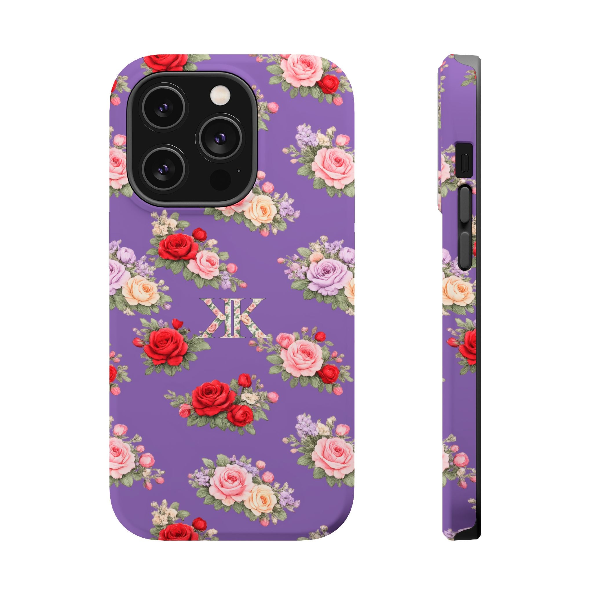 Anthos Collection Light Purple Vintage Floral Rose Pattern Magnetic Impact-Resistant Phone Case