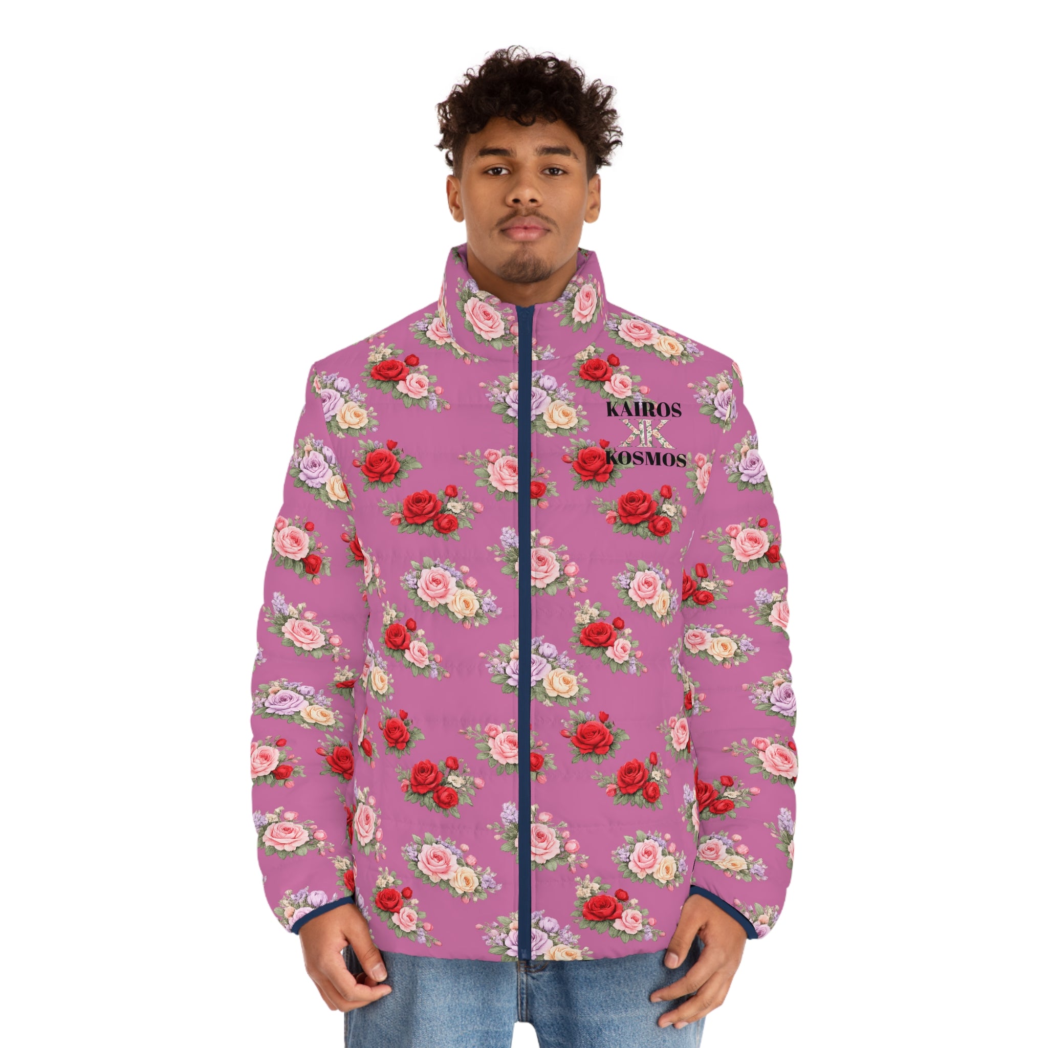 Anthos Collection Light Pink Floral Puffer Jacket - Vintage Rose All-Over Print