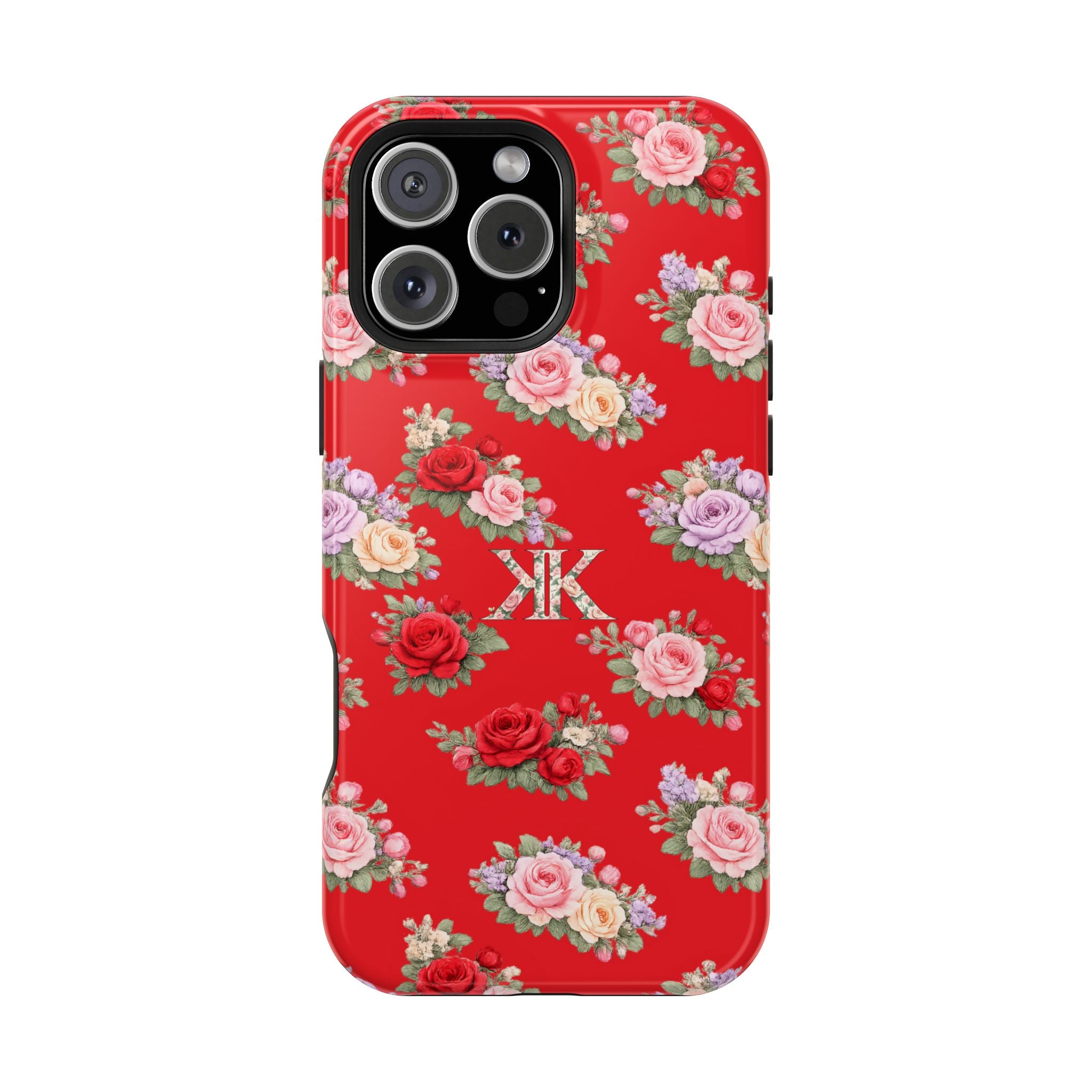 Anthos Collection RED Vintage Floral Rose Pattern Magnetic Impact-Resistant Phone Case