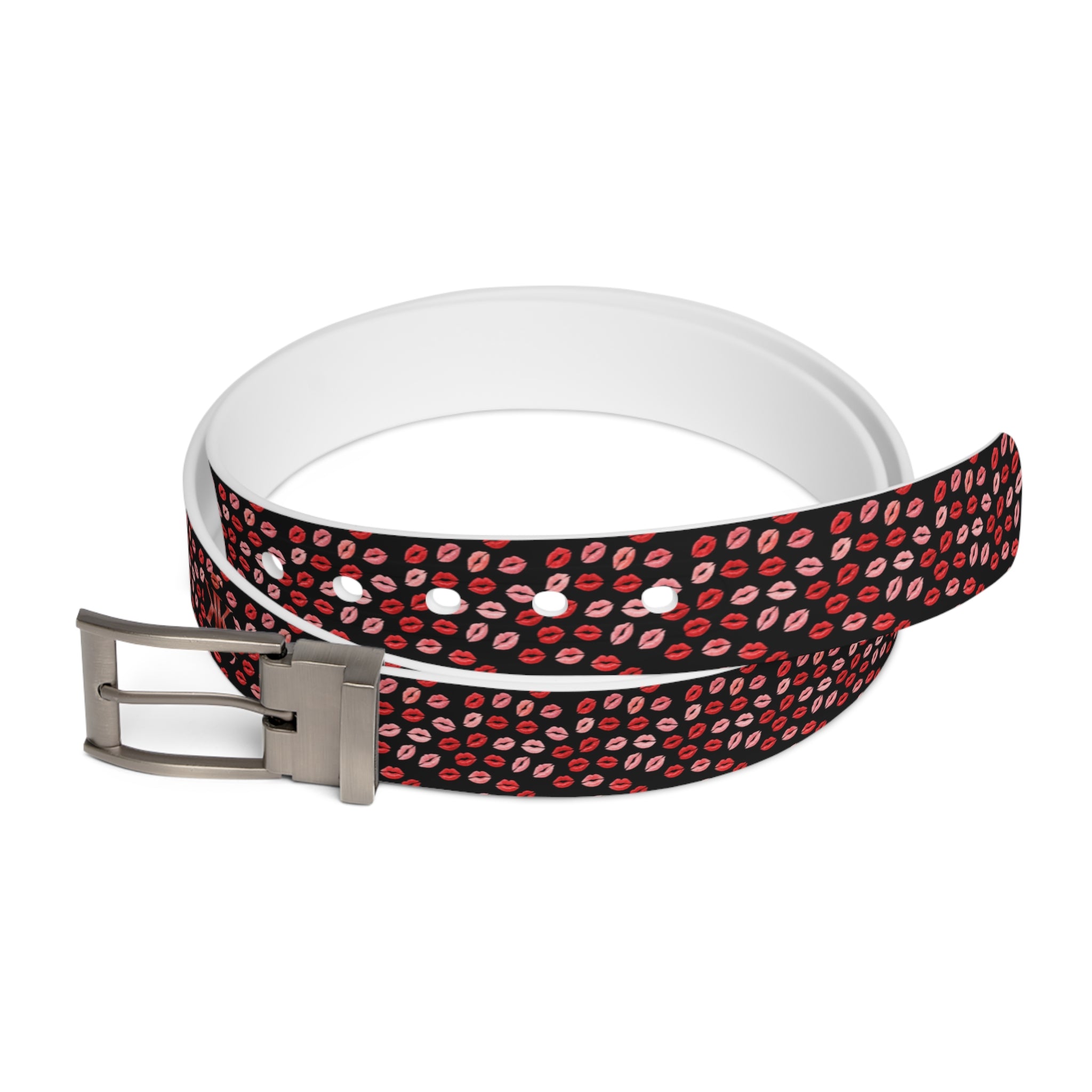 Psyche Collection Women's BLACK, Pink And Red Lip Print Belt – Cute Kiss Pattern Fashion Belt