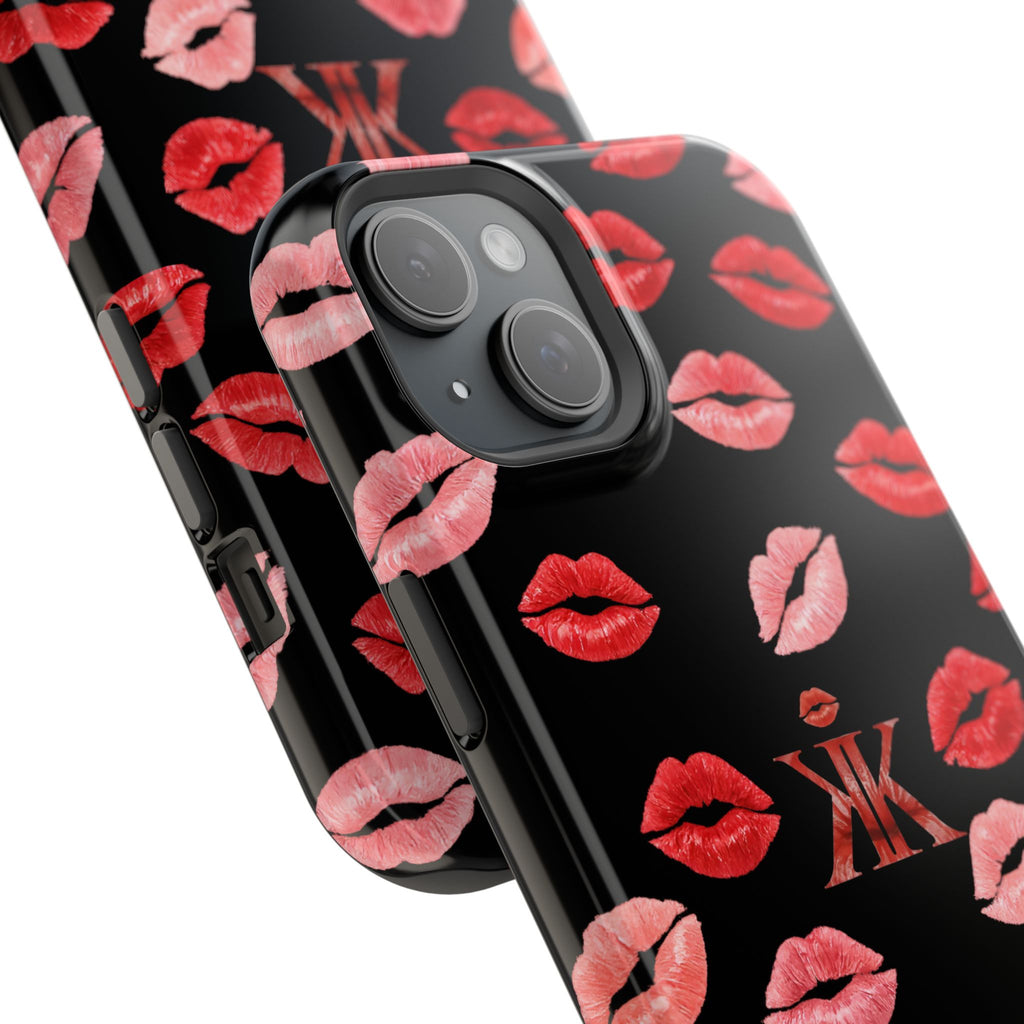 Psyche Collection BLACK - Kiss Pattern Magnetic Impact Phone Case