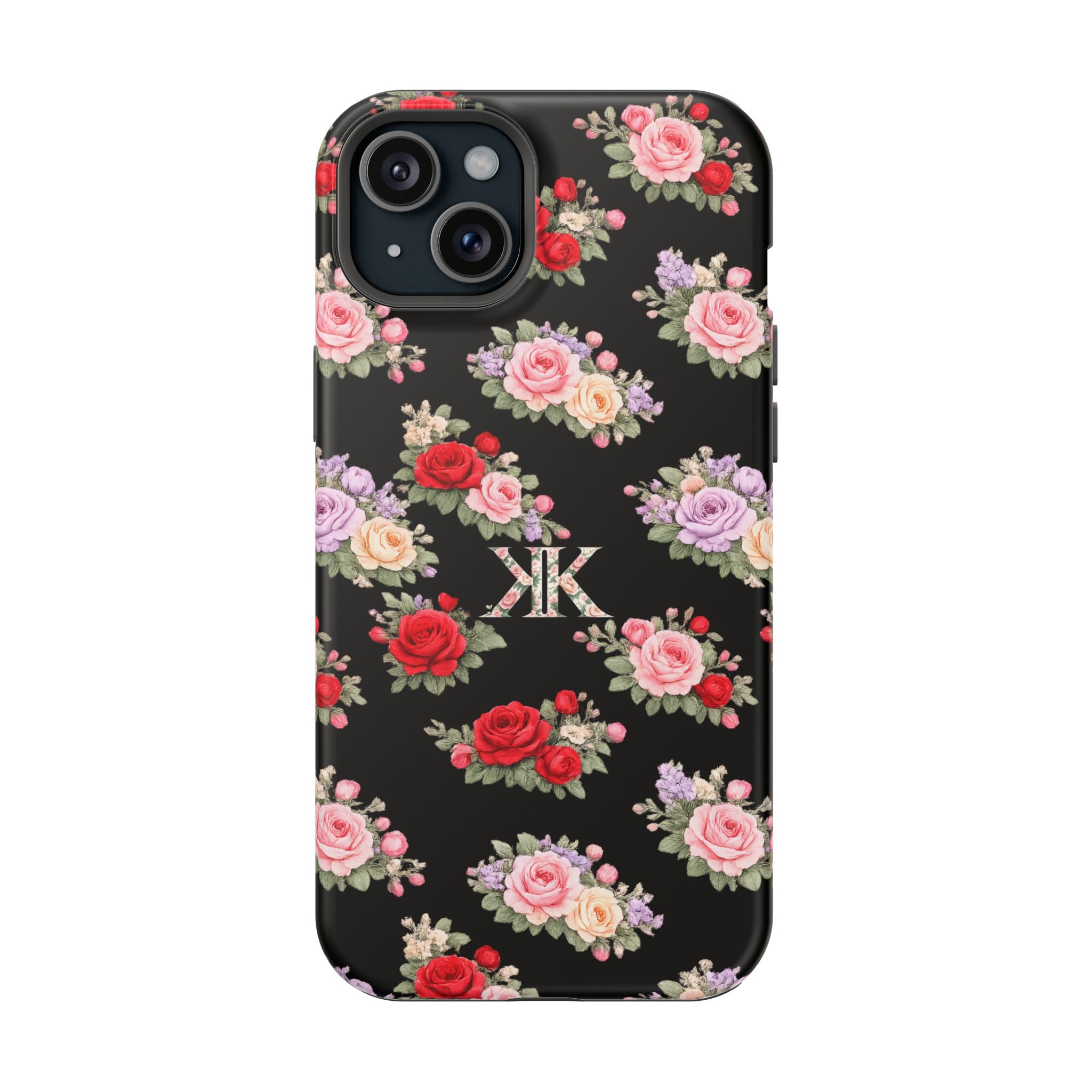 Anthos Collection BLACK Vintage Floral Rose Pattern Magnetic Impact-Resistant Phone Case