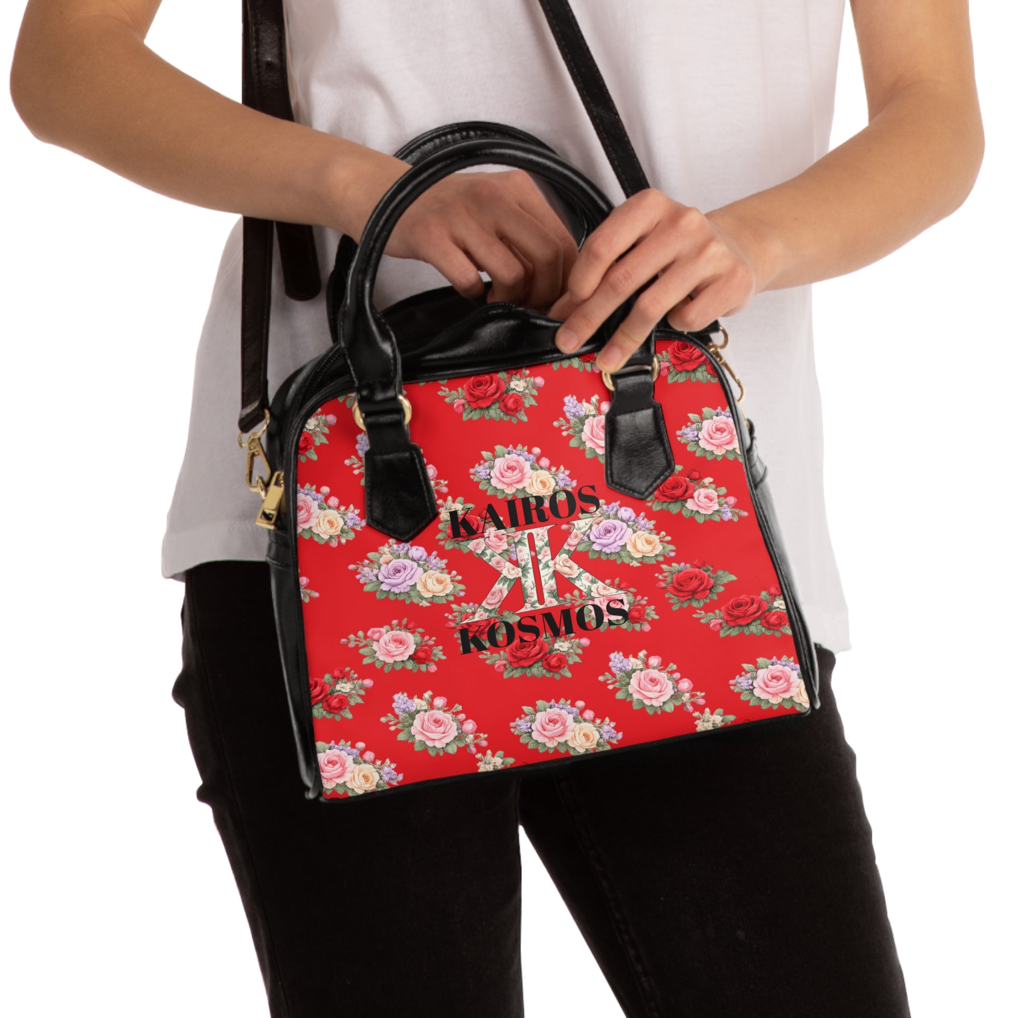 Anthos Collection RED Vintage Floral 'Kairos Kosmos' Shoulder Handbag