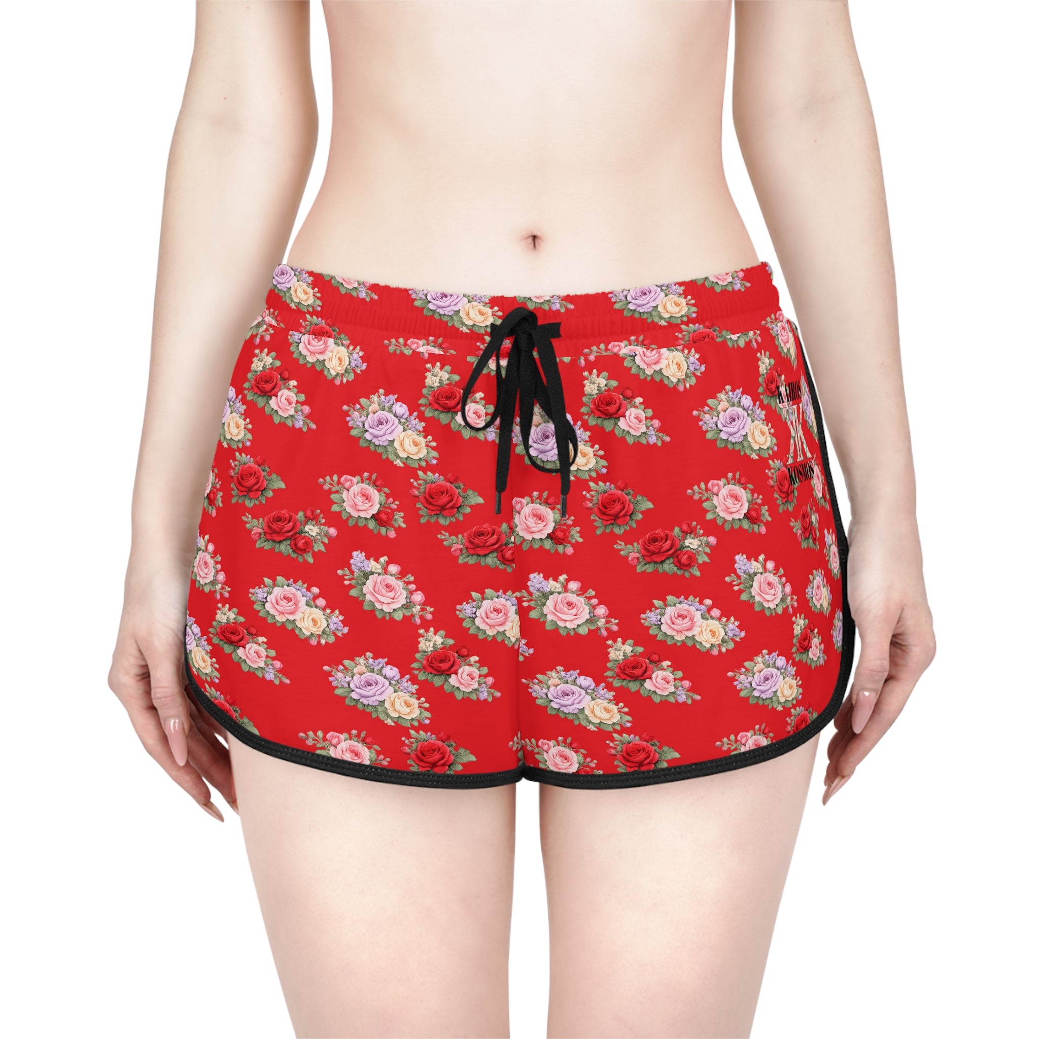 Anthos Collection RED Floral Stretch Women's Relaxed Shorts — Vintage Pink & Red Rose All-Over Print