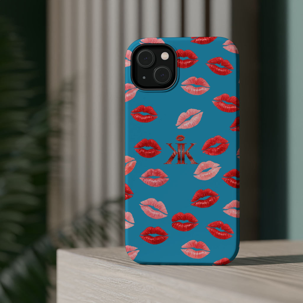 Psyche Collection Turquoise - Kiss Pattern Magnetic Impact Phone Case