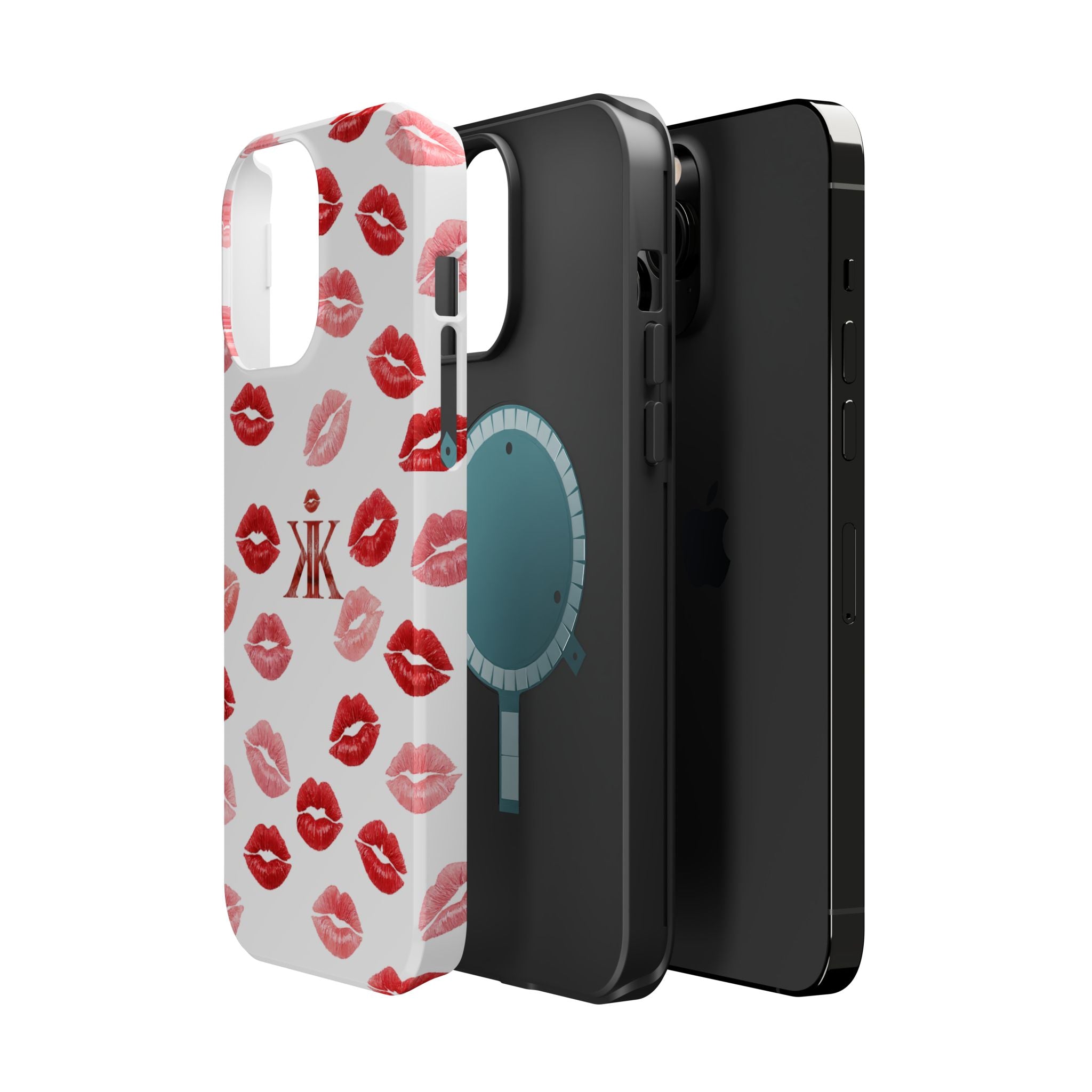 Psyche Collection White - Kiss Pattern Magnetic Impact Phone Case