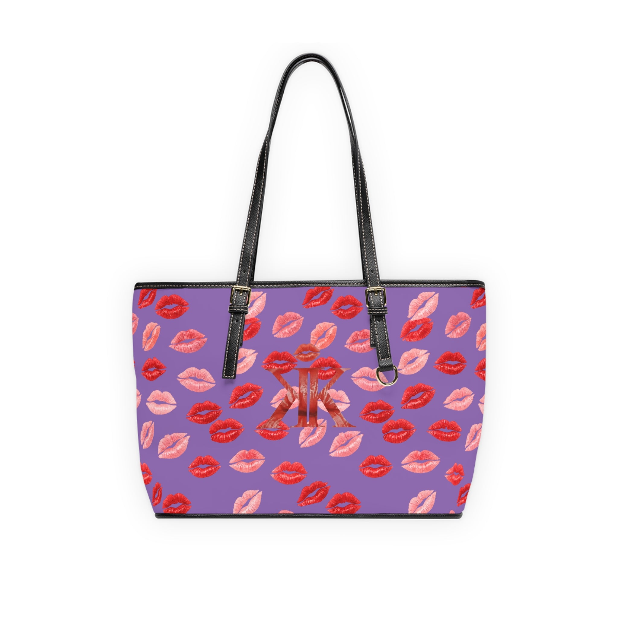Psyche Collection Light Purple Kiss Print PU Leather Shoulder Bag – Red Lipstick Pattern