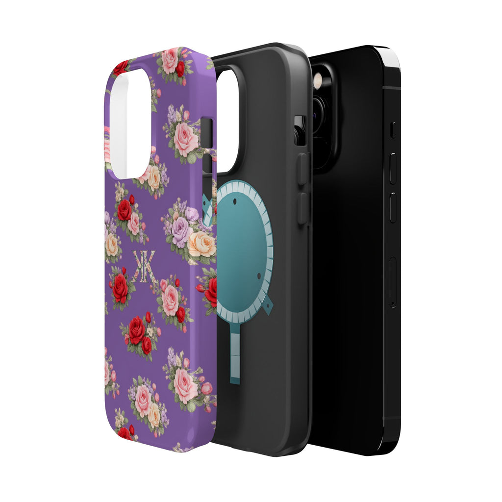 Anthos Collection Light Purple Vintage Floral Rose Pattern Magnetic Impact-Resistant Phone Case