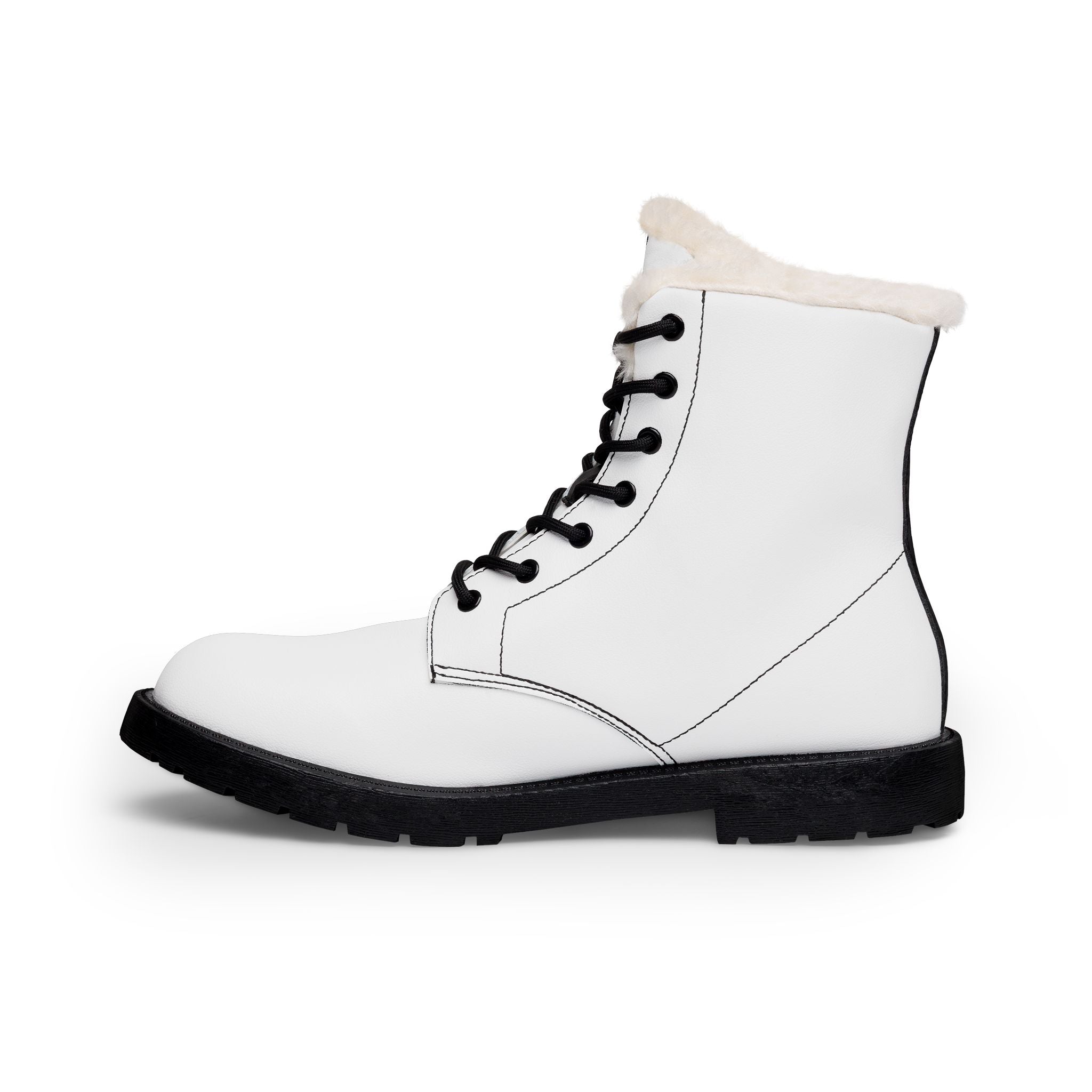 White Fur-Lined Leather Boots with Black 'KK' Monogram