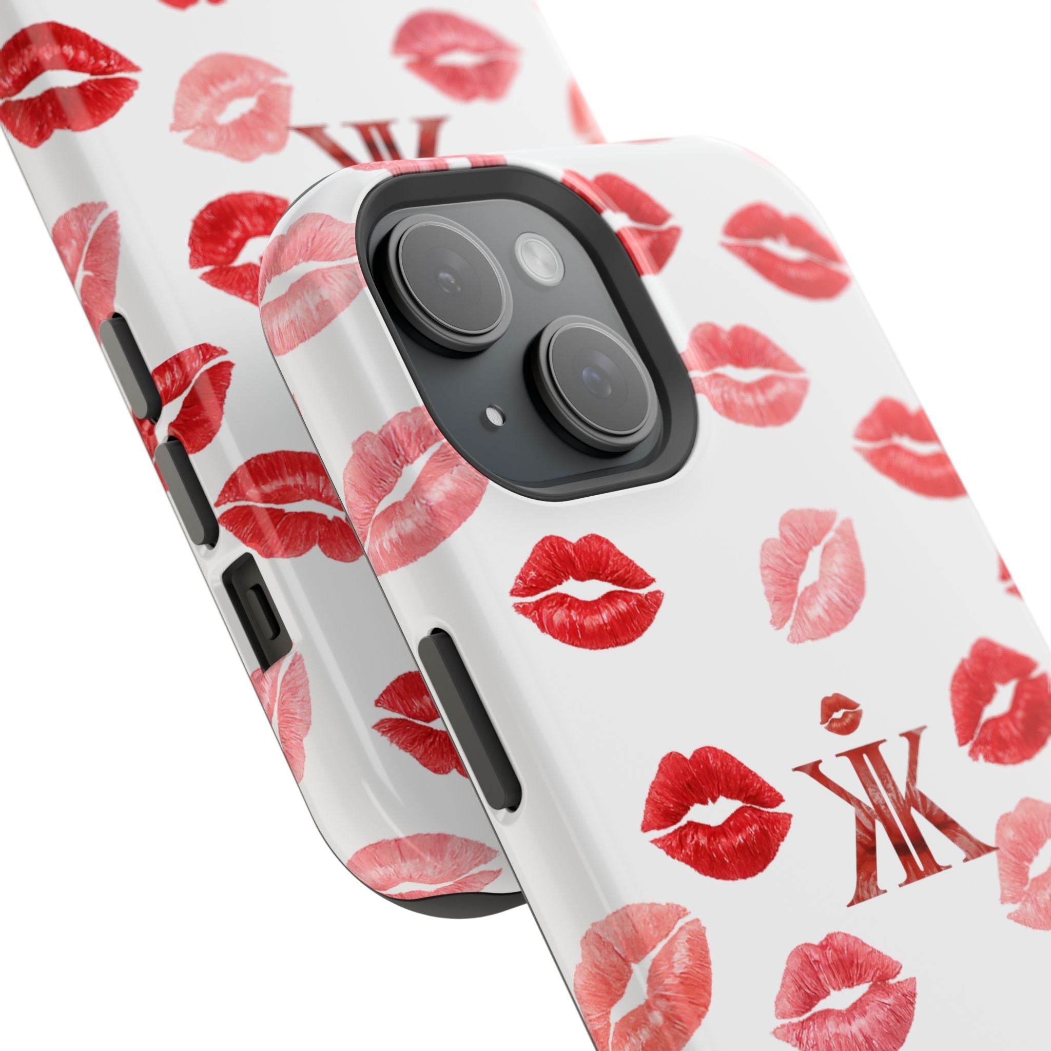 Psyche Collection White - Kiss Pattern Magnetic Impact Phone Case