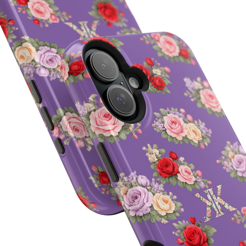 Anthos Collection Light Purple Vintage Floral Rose Pattern Magnetic Impact-Resistant Phone Case