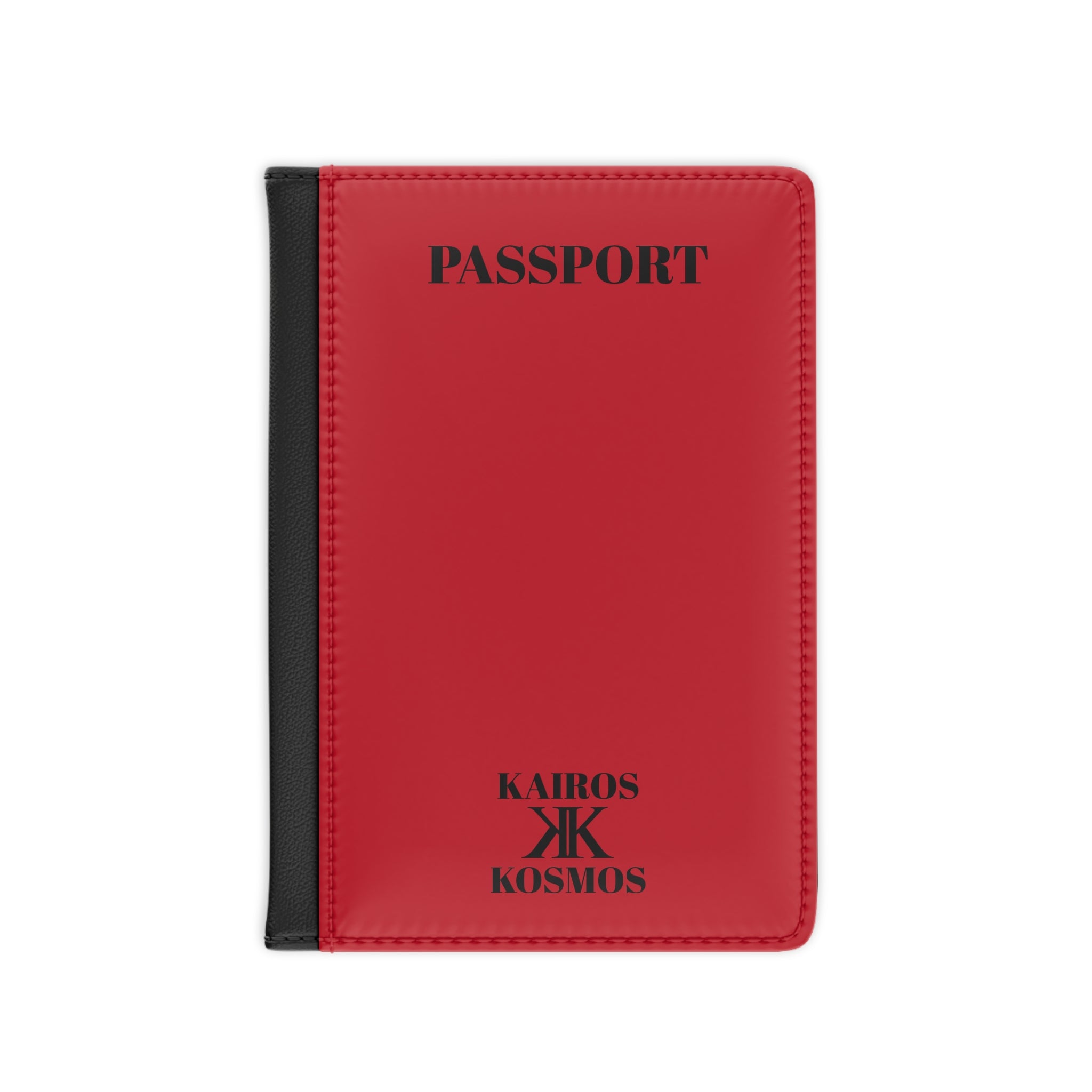 Passport Cover RED- Minimal 'PASSPORT' Text with Kairos Kosmos Logo