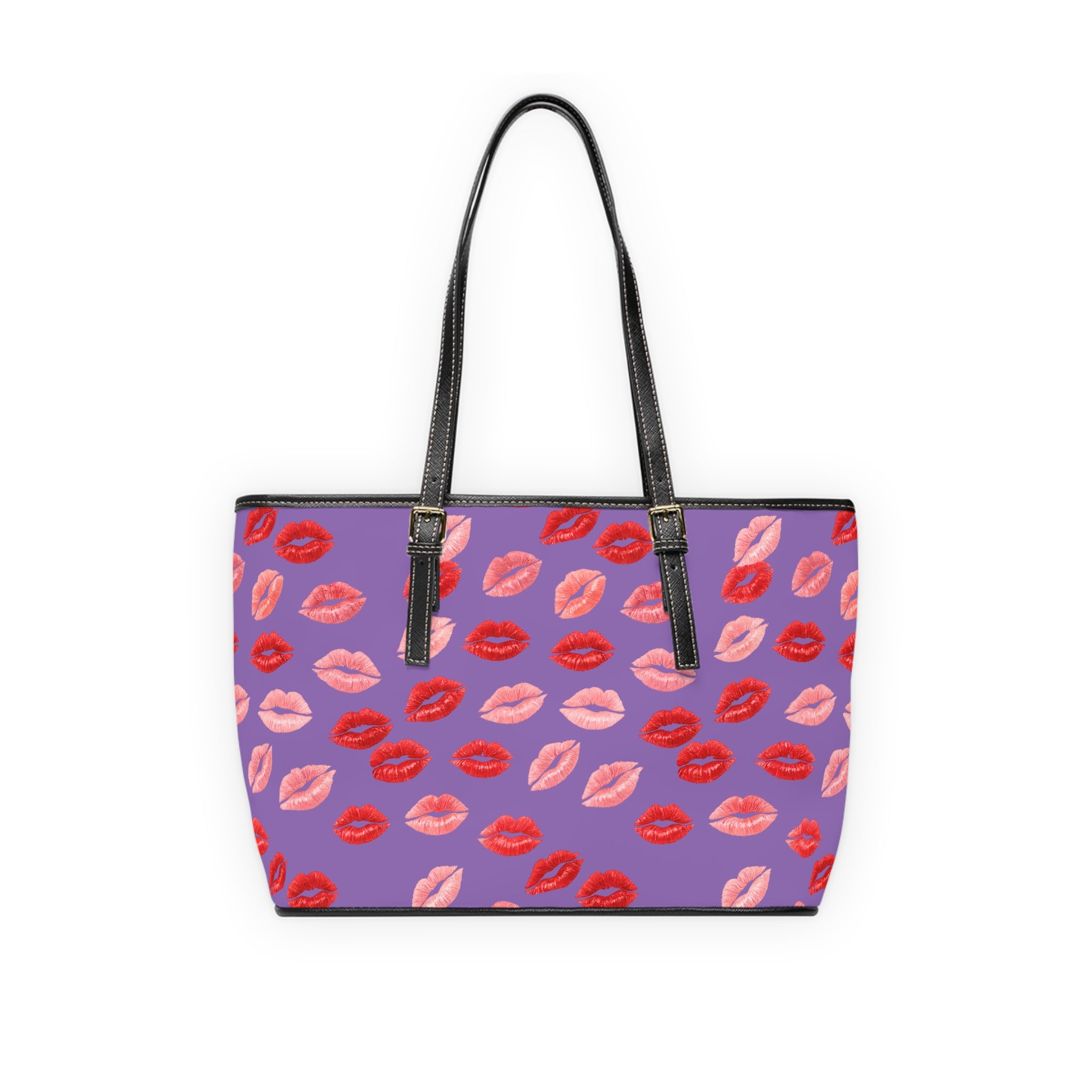 Psyche Collection Light Purple Kiss Print PU Leather Shoulder Bag – Red Lipstick Pattern