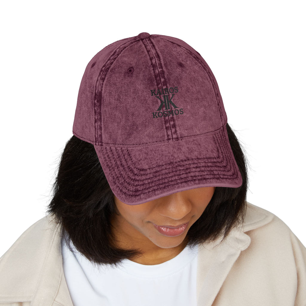 Vintage Embroidered Cap — Kairos Kosmos Logo Distressed Baseball Hat