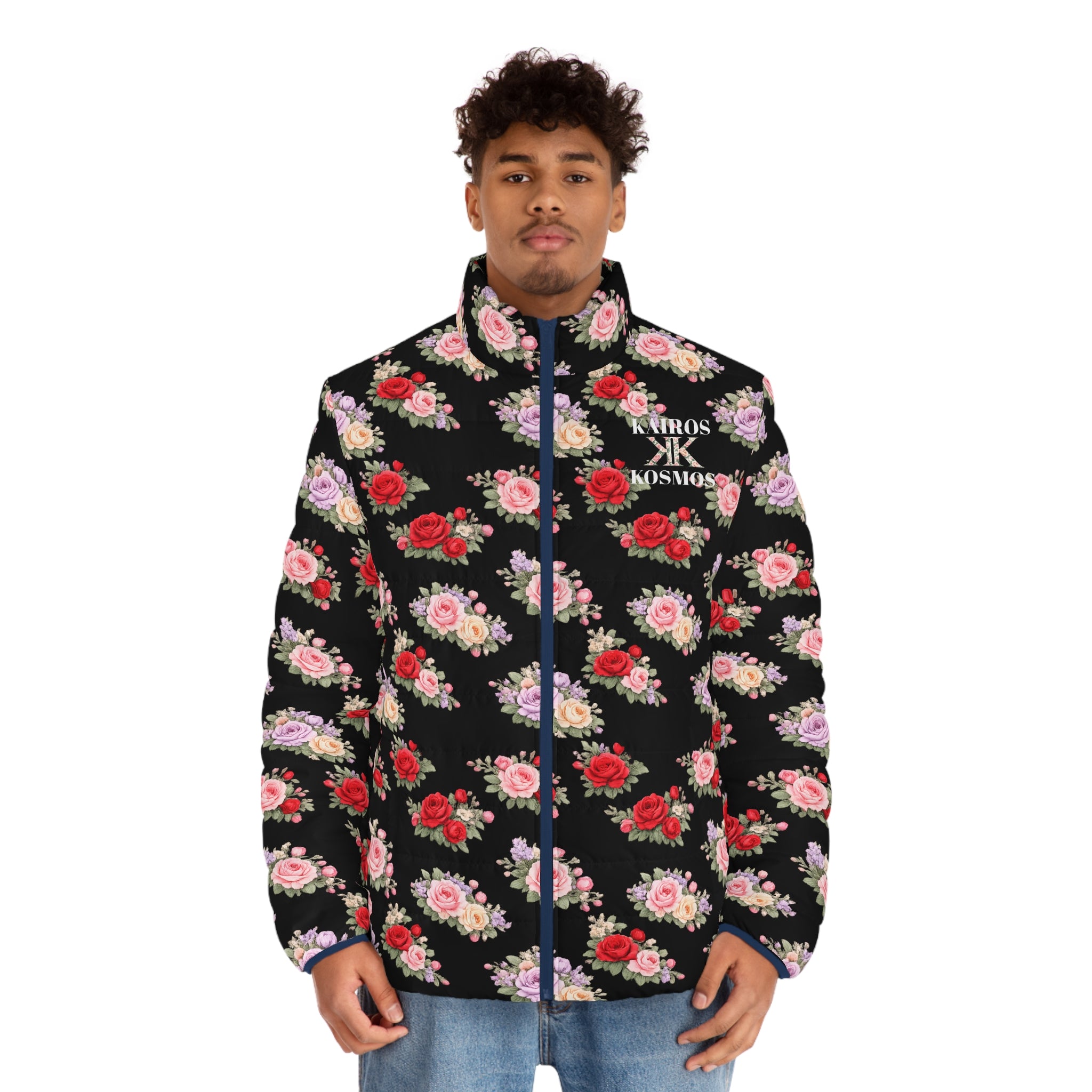 Anthos Collection BLACK Floral Puffer Jacket - Vintage Rose All-Over Print