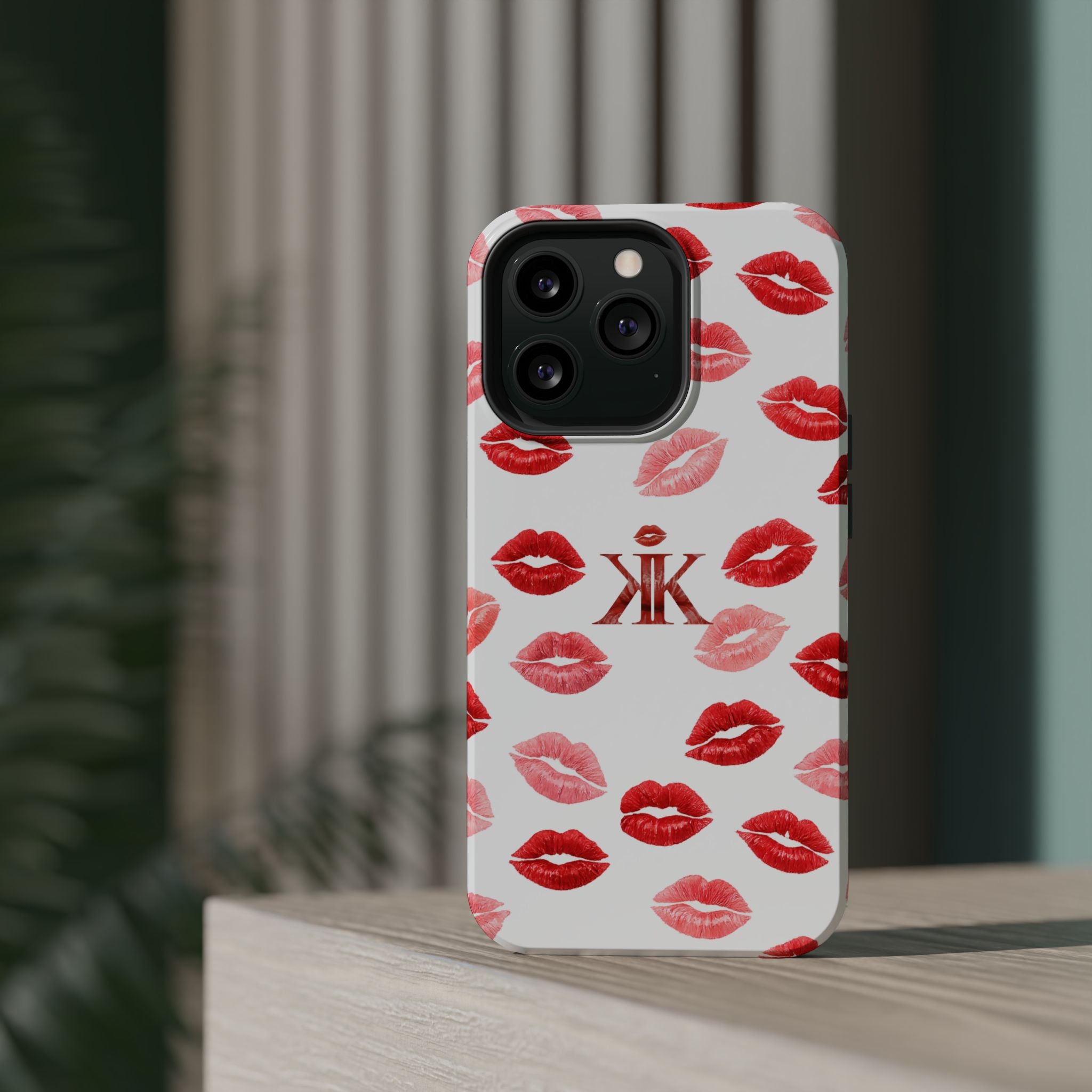 Psyche Collection White - Kiss Pattern Magnetic Impact Phone Case