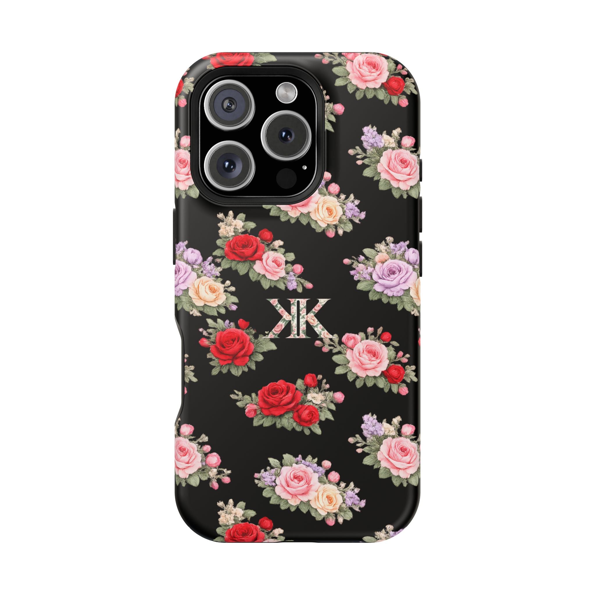Anthos Collection BLACK Vintage Floral Rose Pattern Magnetic Impact-Resistant Phone Case