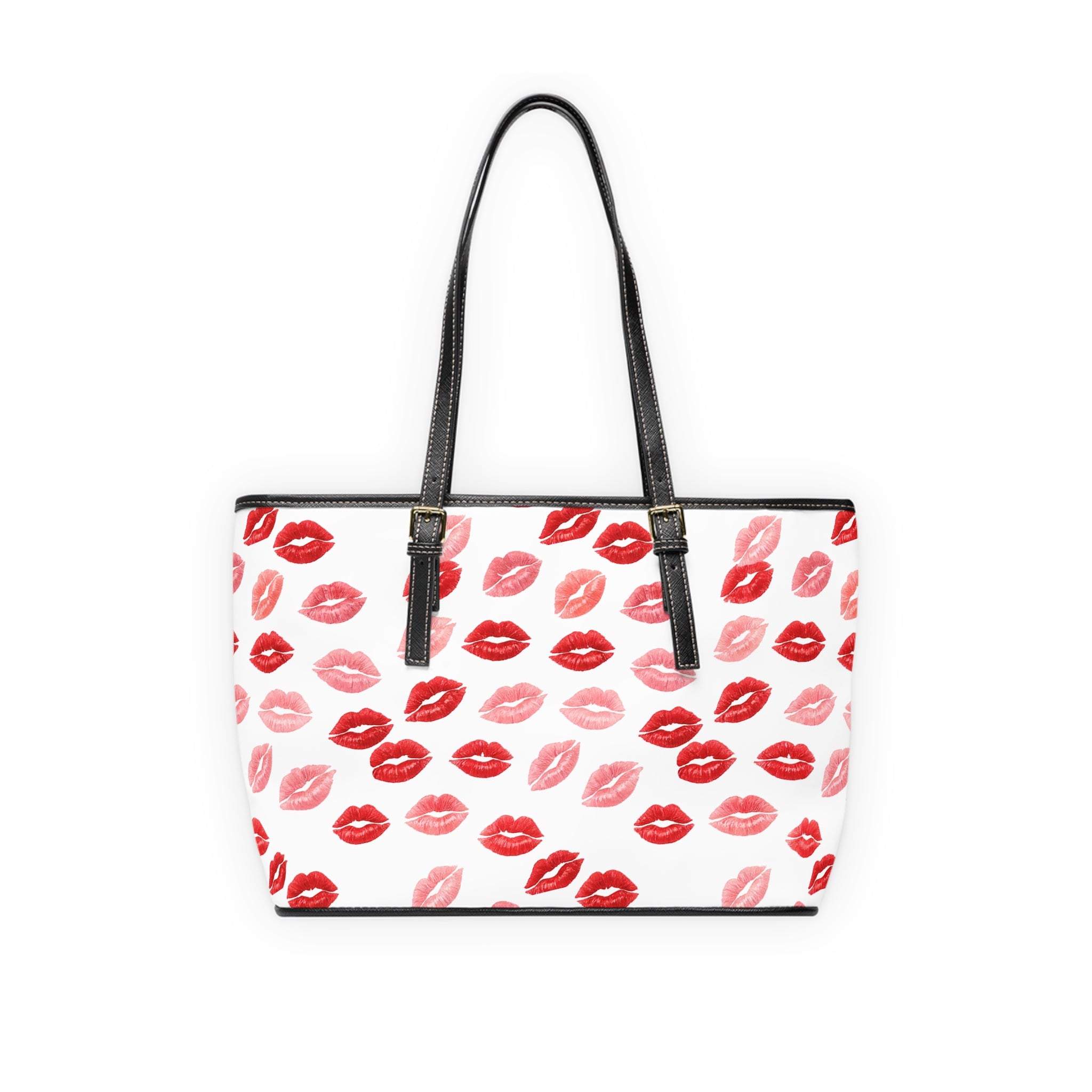 Psyche Collection White Kiss Print PU Leather Shoulder Bag – Red Lipstick Pattern