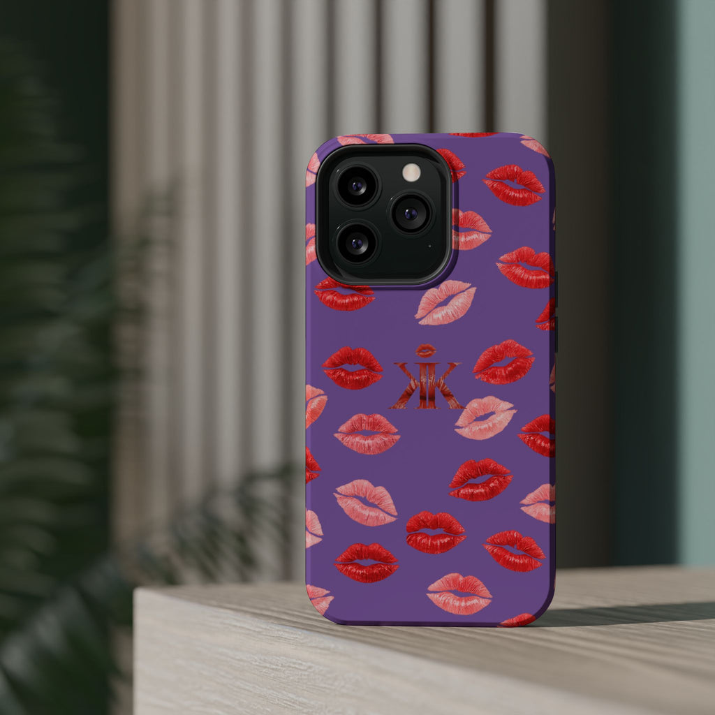 Psyche Collection Light Purple - Kiss Pattern Magnetic Impact Phone Case