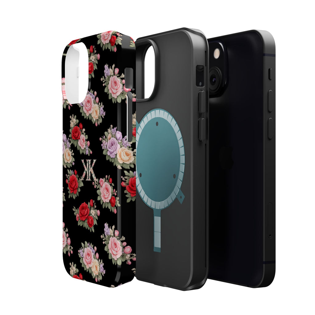 Anthos Collection BLACK Vintage Floral Rose Pattern Magnetic Impact-Resistant Phone Case