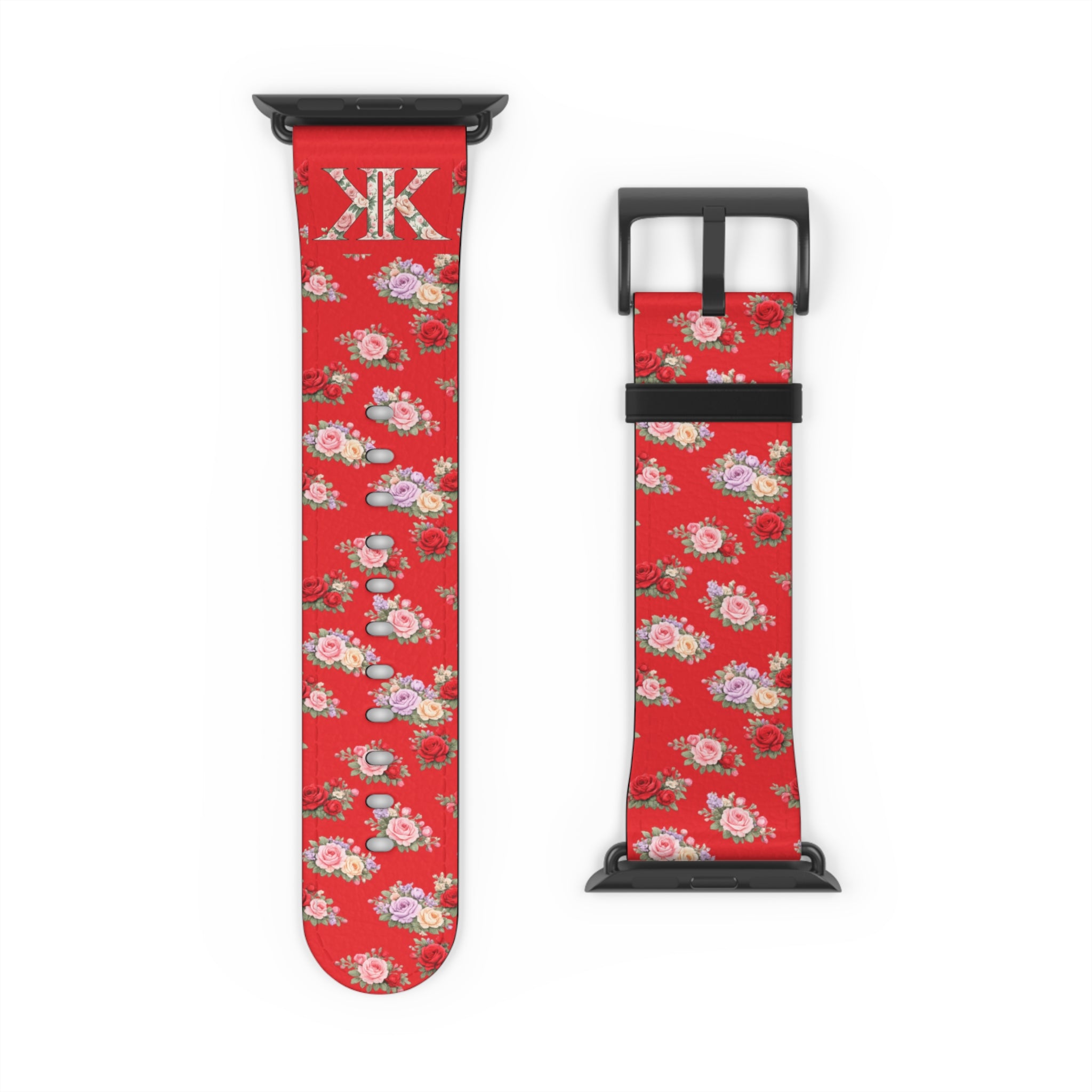 Anthos Collection RED Floral Vintage Watch Band — Apple Watch Strap