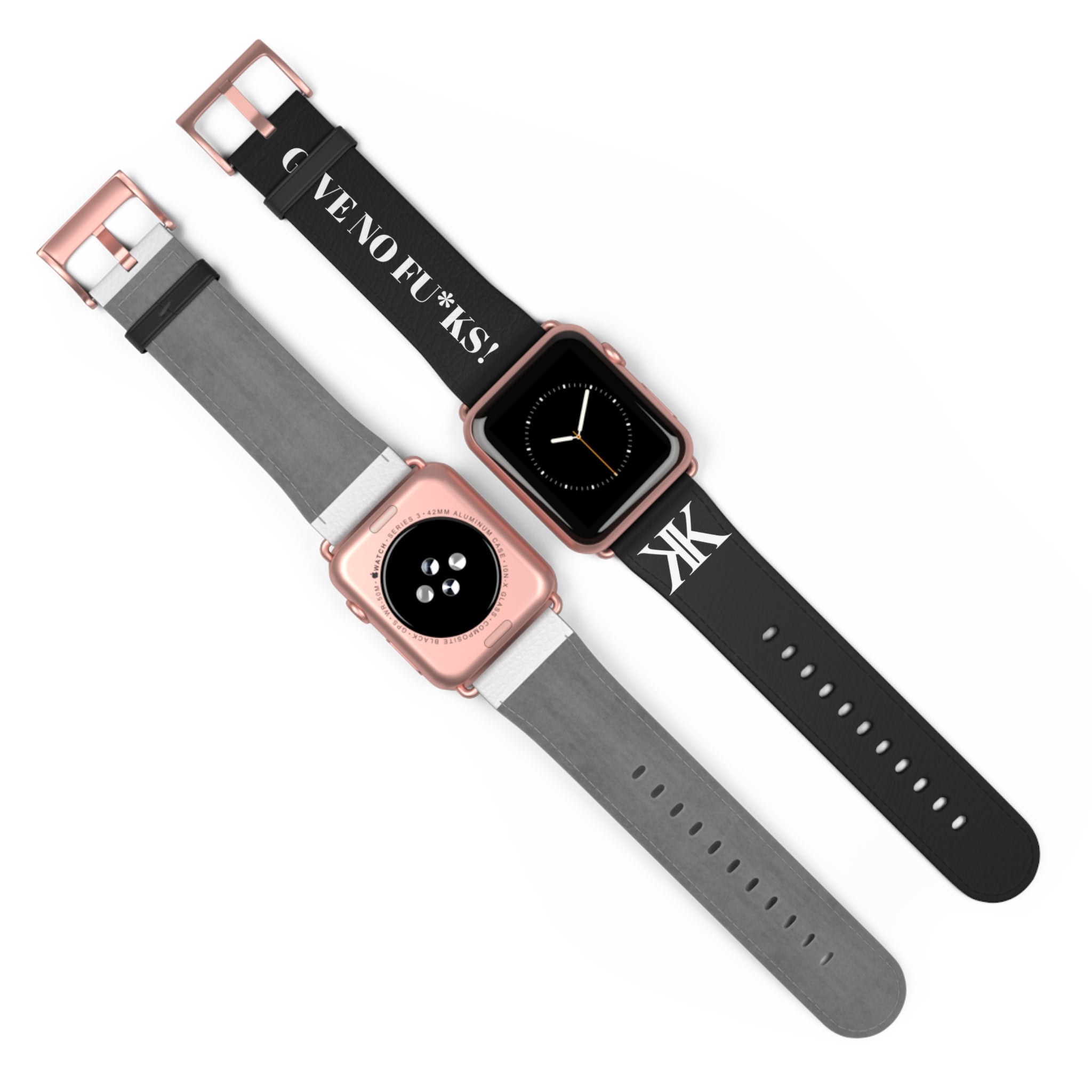 Watch Band BLACK — Leather Strap with "GIVE NO FU*KS!" Text