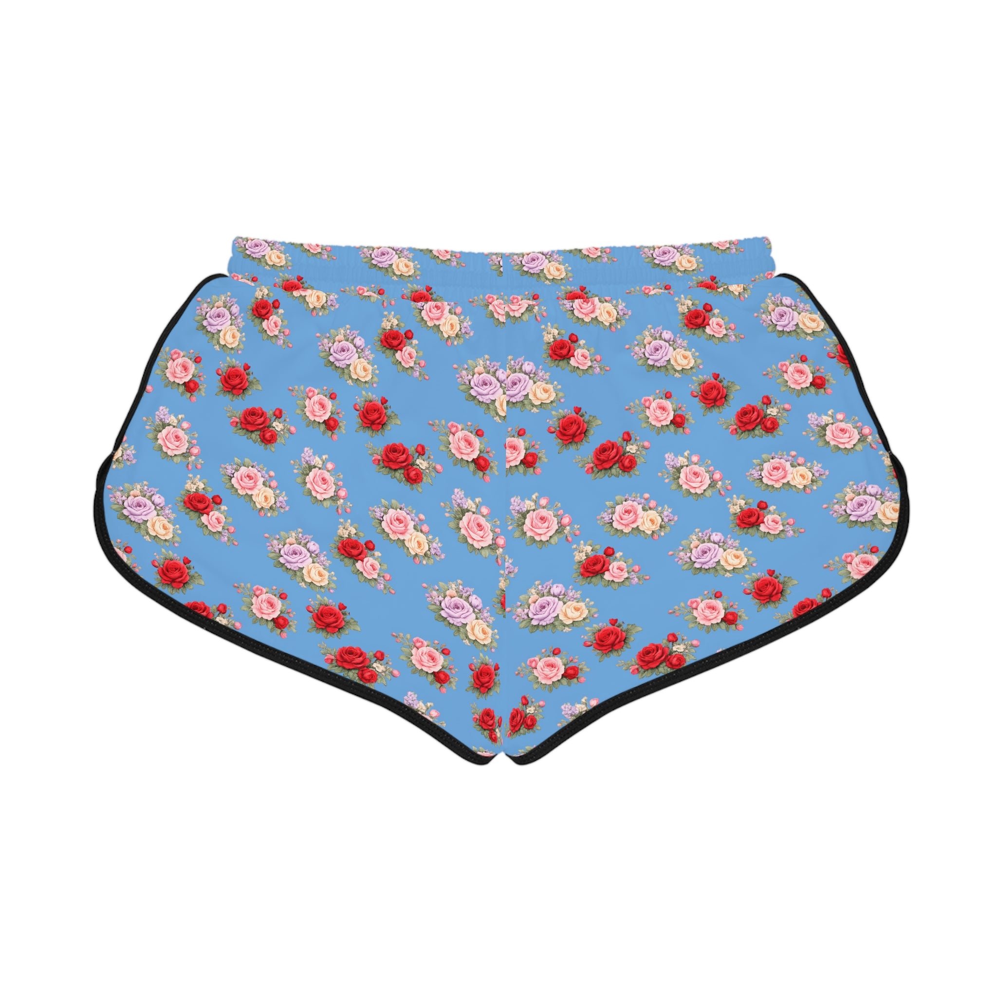 Anthos Collection Light Blue Floral Stretch Women's Relaxed Shorts — Vintage Pink & Red Rose All-Over Print