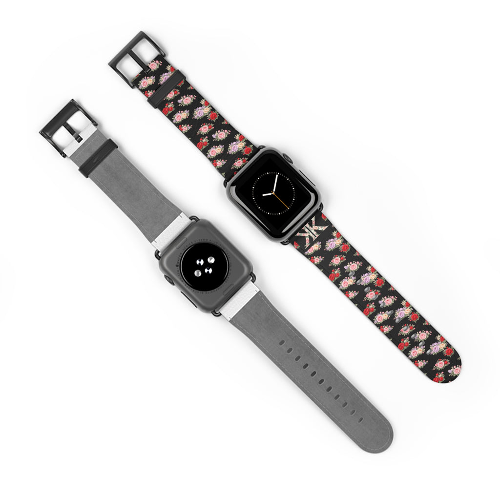 Anthos Collection BLACK Floral Vintage Watch Band — Apple Watch Strap