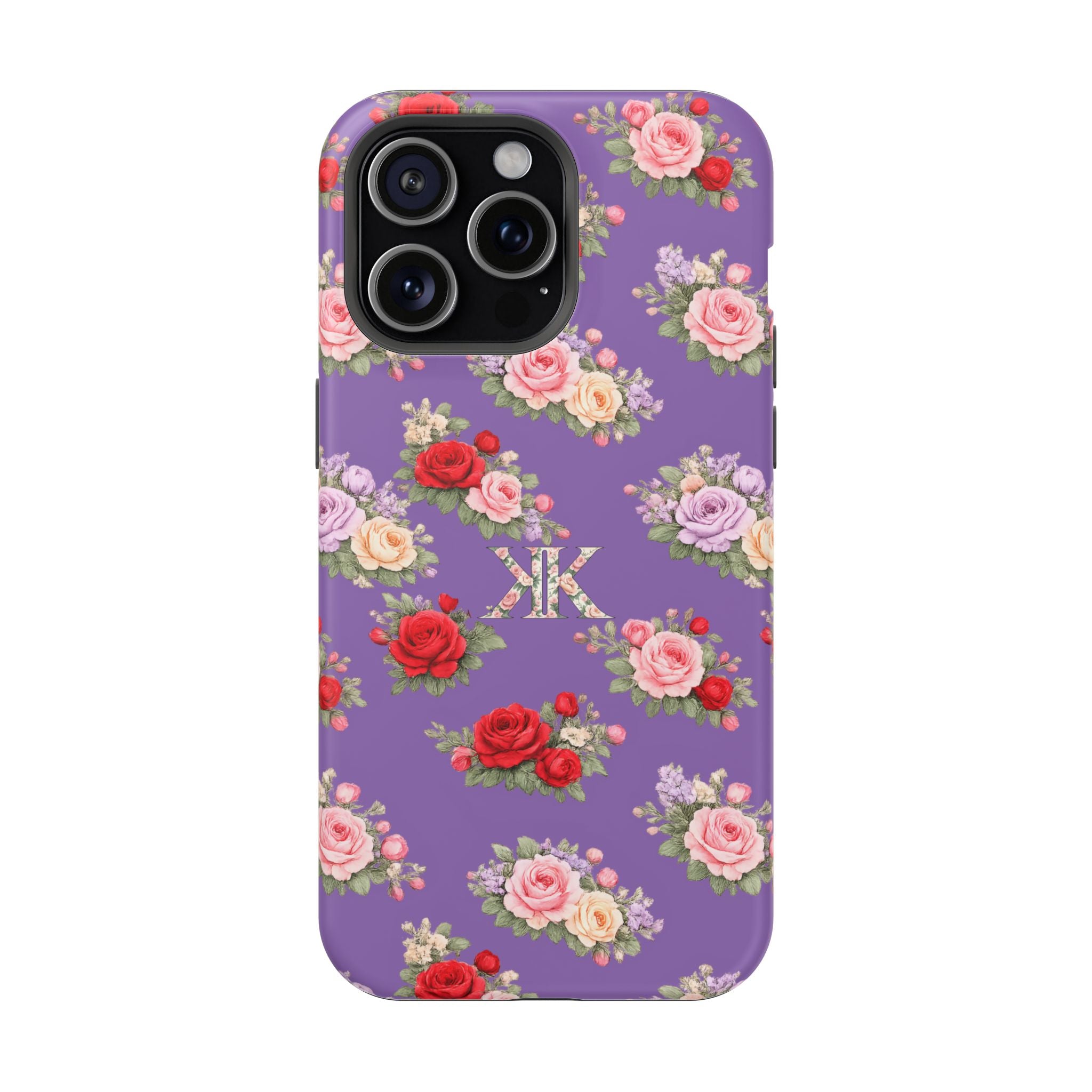 Anthos Collection Light Purple Vintage Floral Rose Pattern Magnetic Impact-Resistant Phone Case