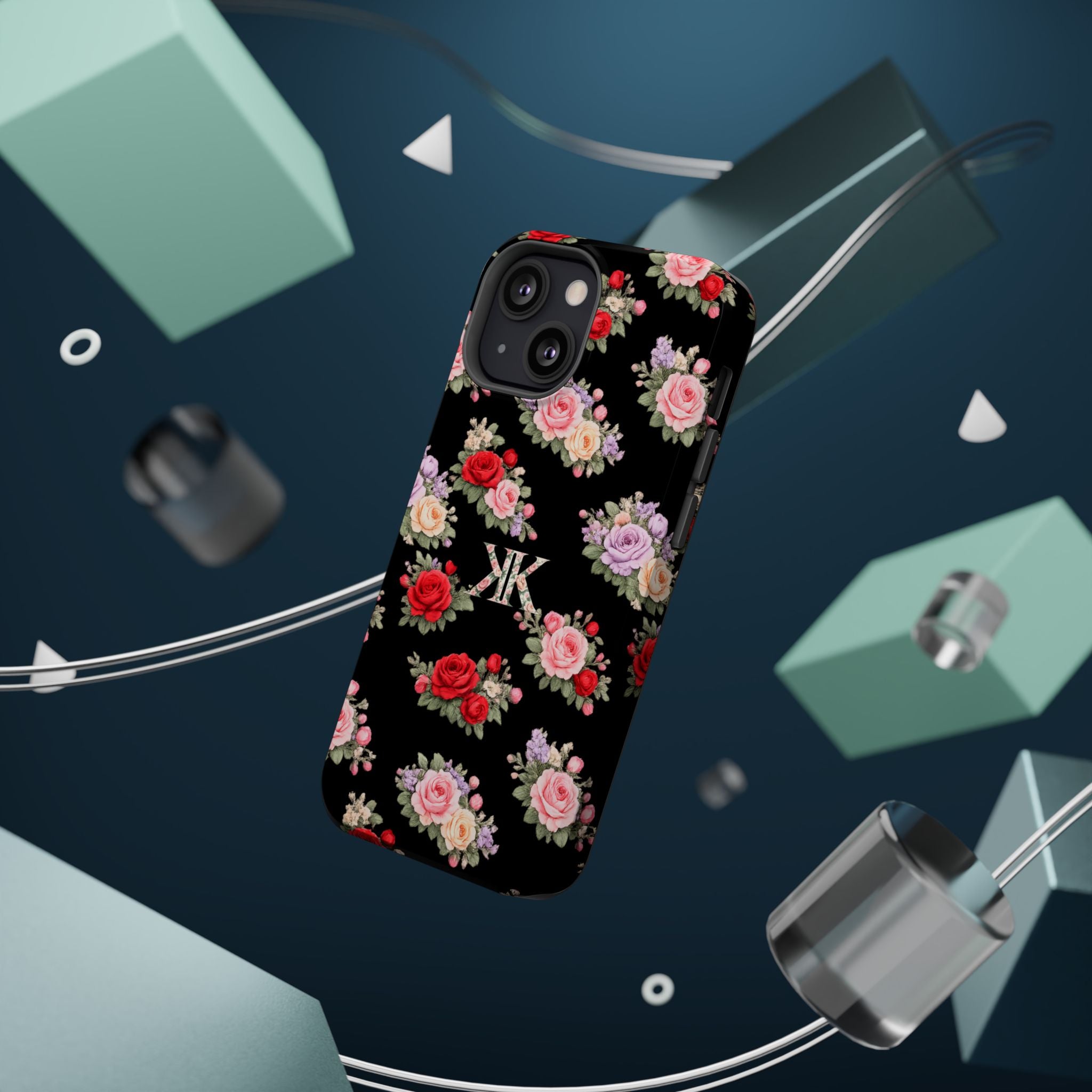 Anthos Collection BLACK Vintage Floral Rose Pattern Magnetic Impact-Resistant Phone Case