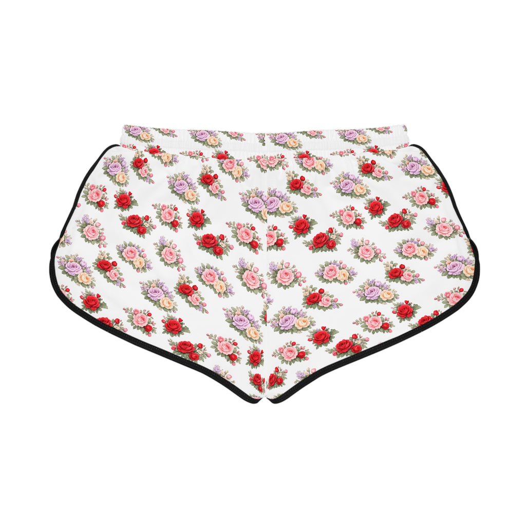 Anthos Collection Floral Stretch Women's Relaxed Shorts — Vintage Pink & Red Rose All-Over Print