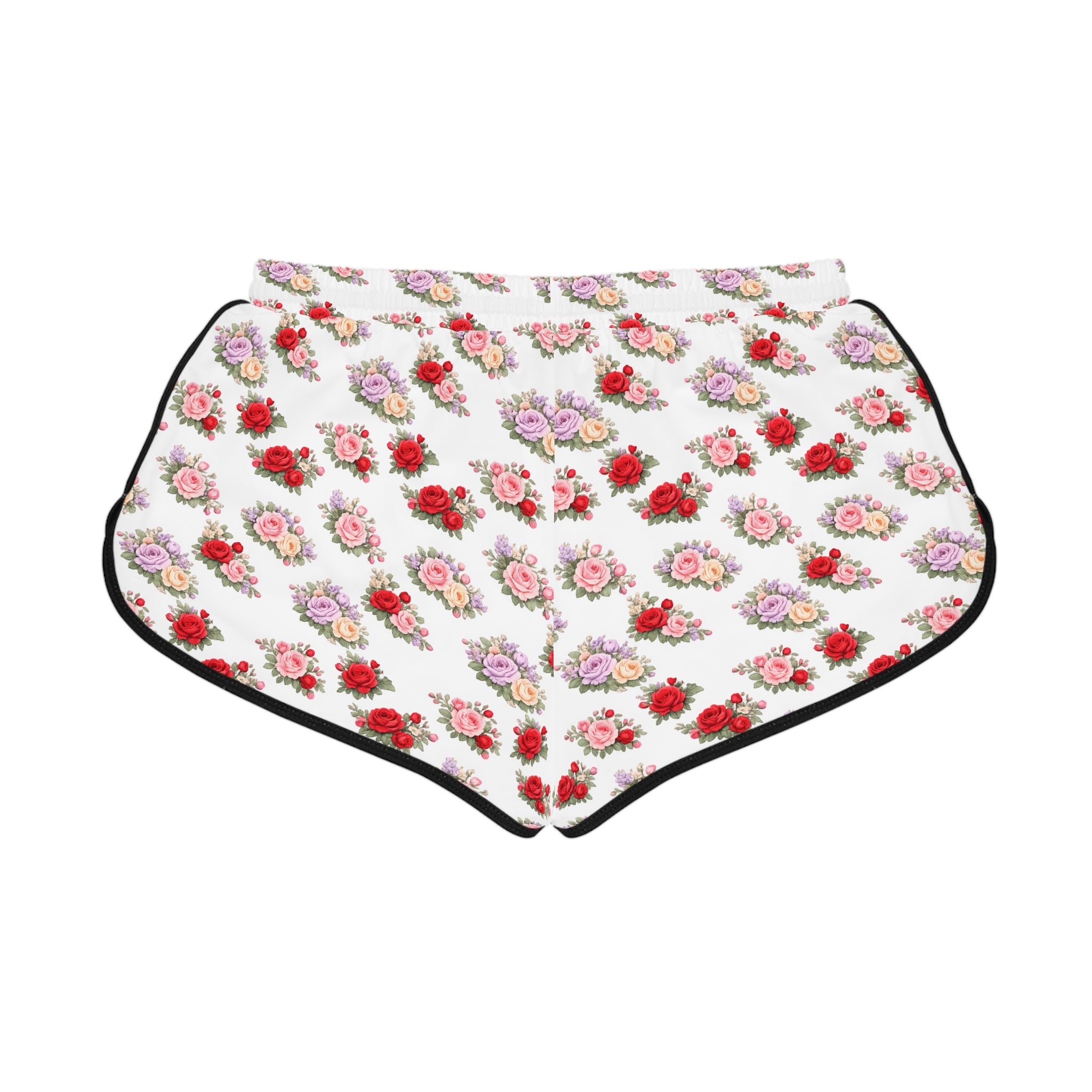 Anthos Collection Floral Stretch Women's Relaxed Shorts — Vintage Pink & Red Rose All-Over Print
